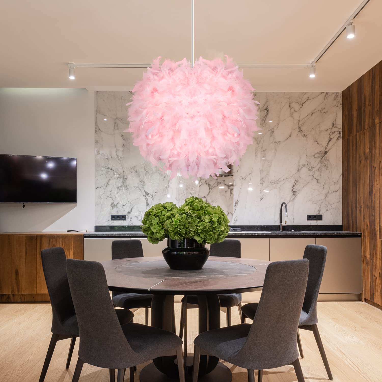 Lampade a Sospensione Scandinavo con Piume, Lampadario Moderno Romantico, Lampadario Creativo Paralume di Piume per Camera delle Ragazze, Camera da Letto, Salotto, Sala da Pranzo (Rosa)