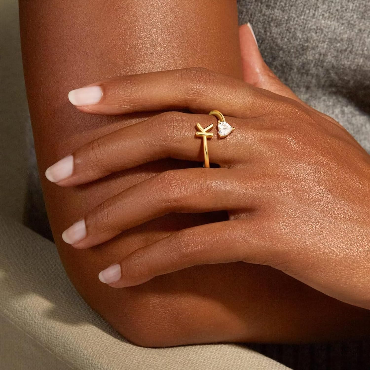 M MOOHAM Initial Ring for Women Girls - Adjustable Rings Dainty 14K-Gold-Plated Rings for Women Initial Love Heart Ring Jewelry Personalized Birthday Gifts for Mom Wife Girlfriend Teen Girls - Image 3