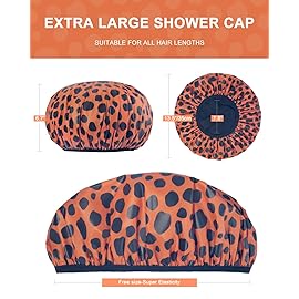 Auban Shower Cap, Shower Cap for Women Terry Cloth Lined EVA Exterior Reusable Double Layer Waterproof, Large Bath Hair Cap for All Hair Lengths, Hotel Travel Essentials Accessories Deep Conditioning