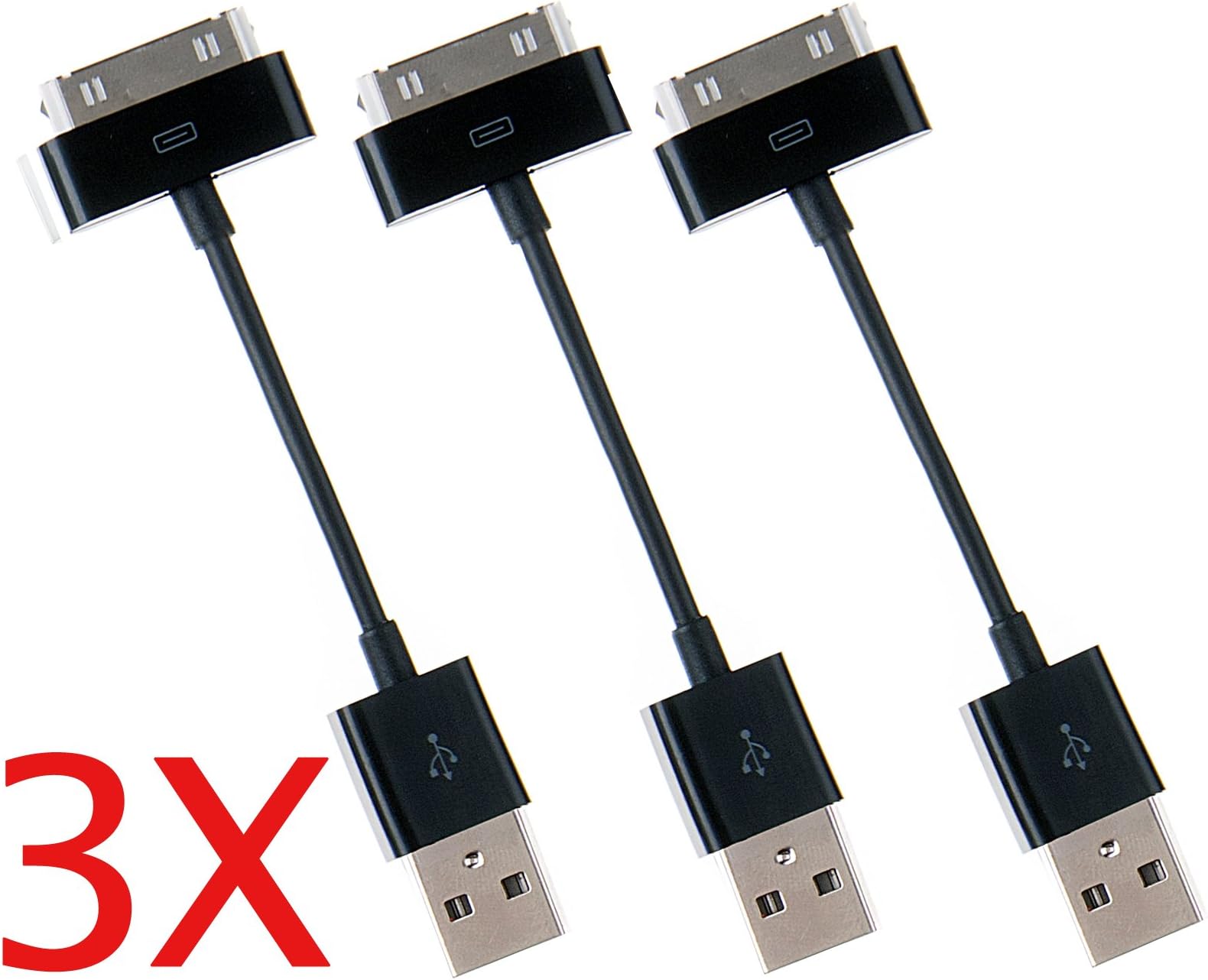(3pc Cables) - Apple Sync USB Data Cable Charger for iPhone 4, 4S, 3, 3GS & iPod & iPad 2, "The New iPad" - BLACK