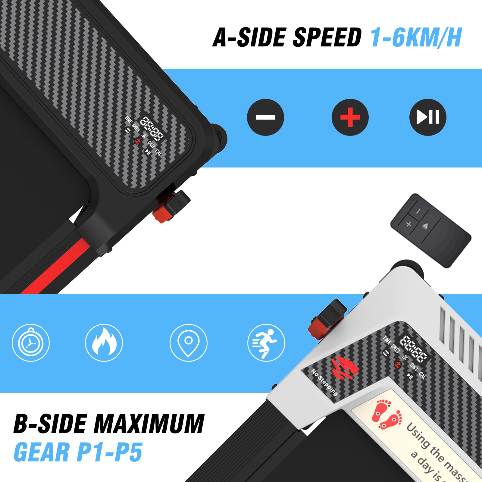 CITYSPORTS Tapis roulant a doppia pendenza 2-in-1, ribaltabile di 180°, macchina per massaggi piedi, velocità 6km/h, con pendenza fissa, larghezza di marcia 41mm, limite massimo di peso 120kg
