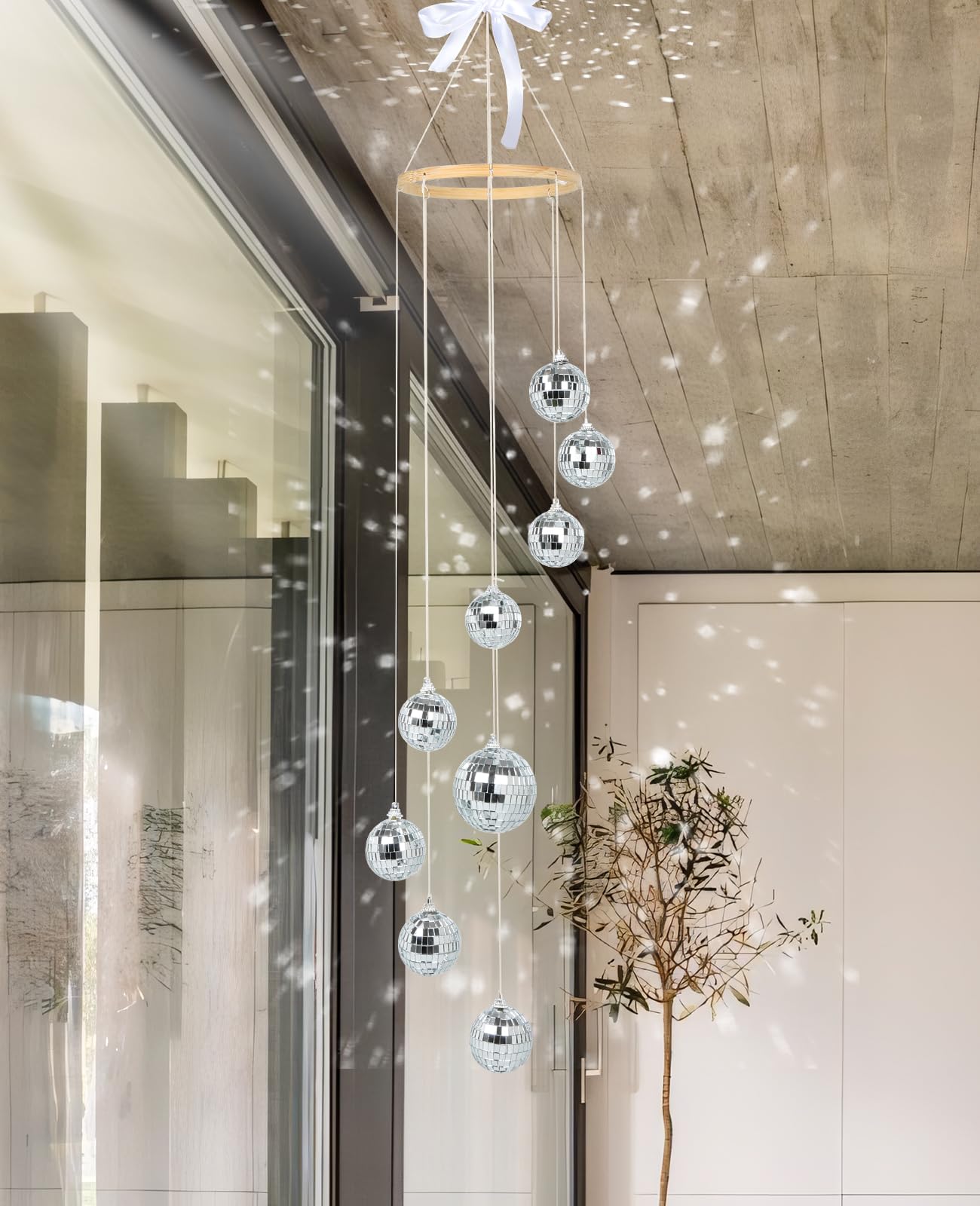 AceList Decoración de Bola de Discoteca Colgante en Espiral de 35 Pulgadas, diseño en Espiral Hecho a Mano con Grandes Bolas de Discoteca para Ventana, hogar, Fiesta, Boda, decoración de cumpleaños,