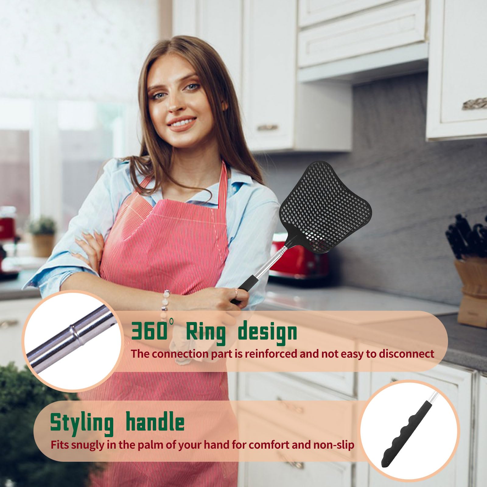XEHAHOSH Fly Swatters 2 Pack, Durable Telescopic Stainless Steel Handle 4