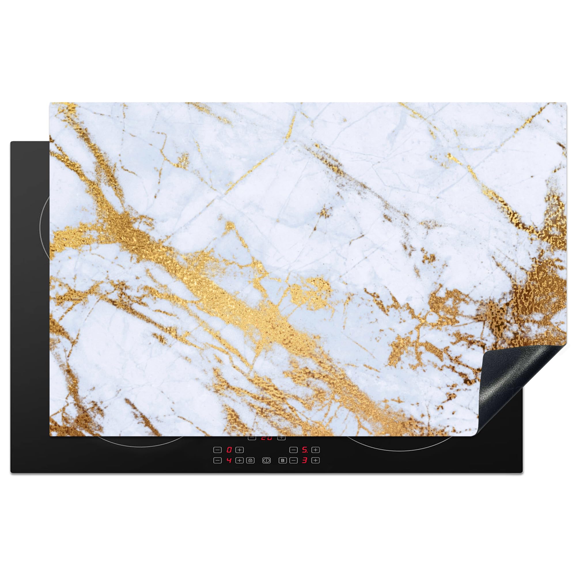 KitchenYeah© Induction Hob Cover Protector Mat 20.5"x31.5" / 80.2x52.2 cm Kitchen Universal Ceramic Covers for Electric Cookers Vinyl Marble - Gold - White - Luxury - Marble Look - Glitter