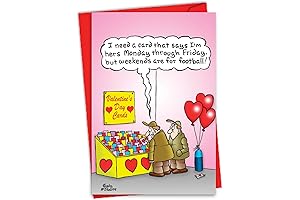 NobleWorks 5x7 Valentine's Day Cards with Envelope Football Design (2221)