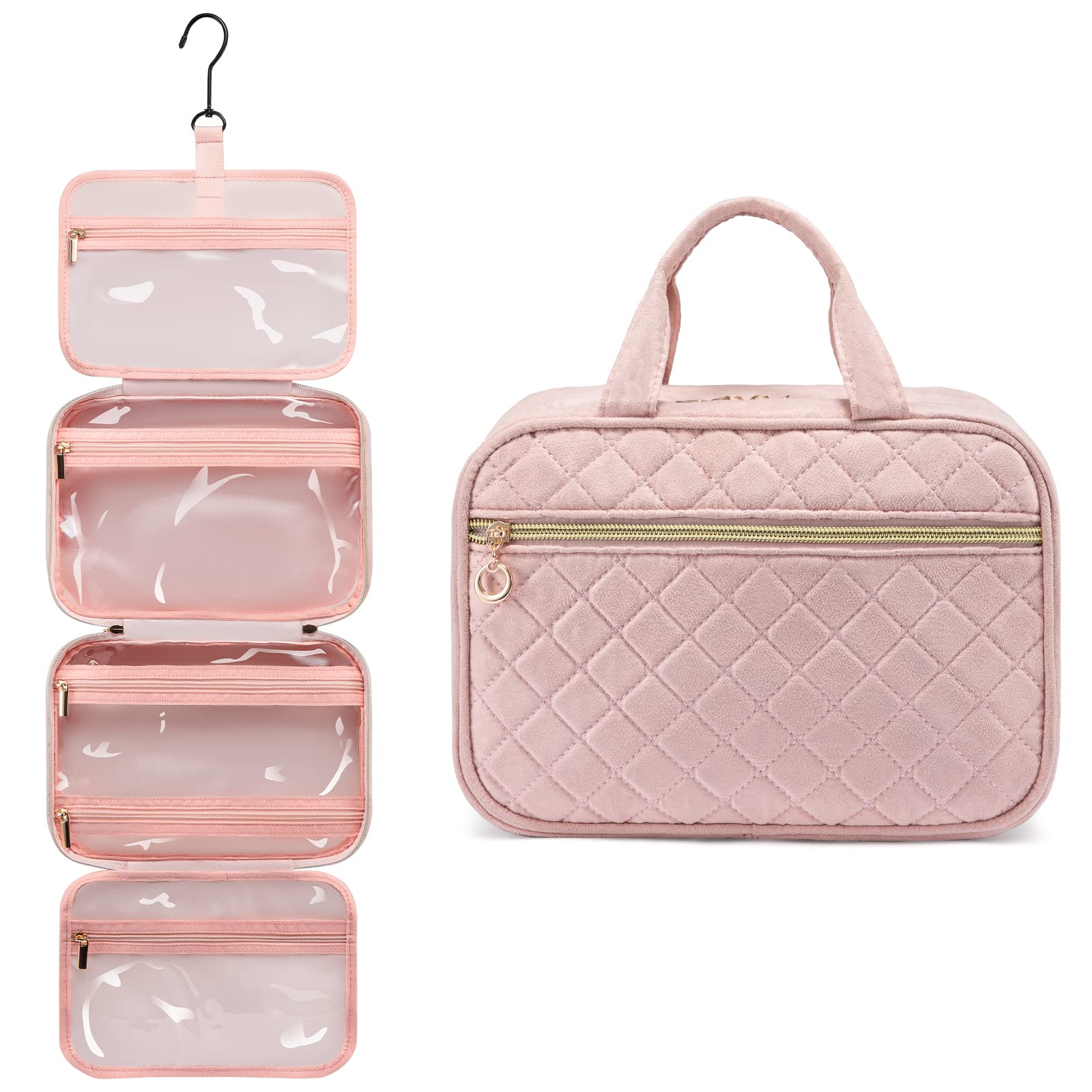 Kulturtasche Damen LOVEVOOK wasserdichte Kulturbeutel zum Aufhängen Faltbare Waschtasche Kosmetiktasche Groß mit 360°Drehbare Haken Waschbeutel für Damen