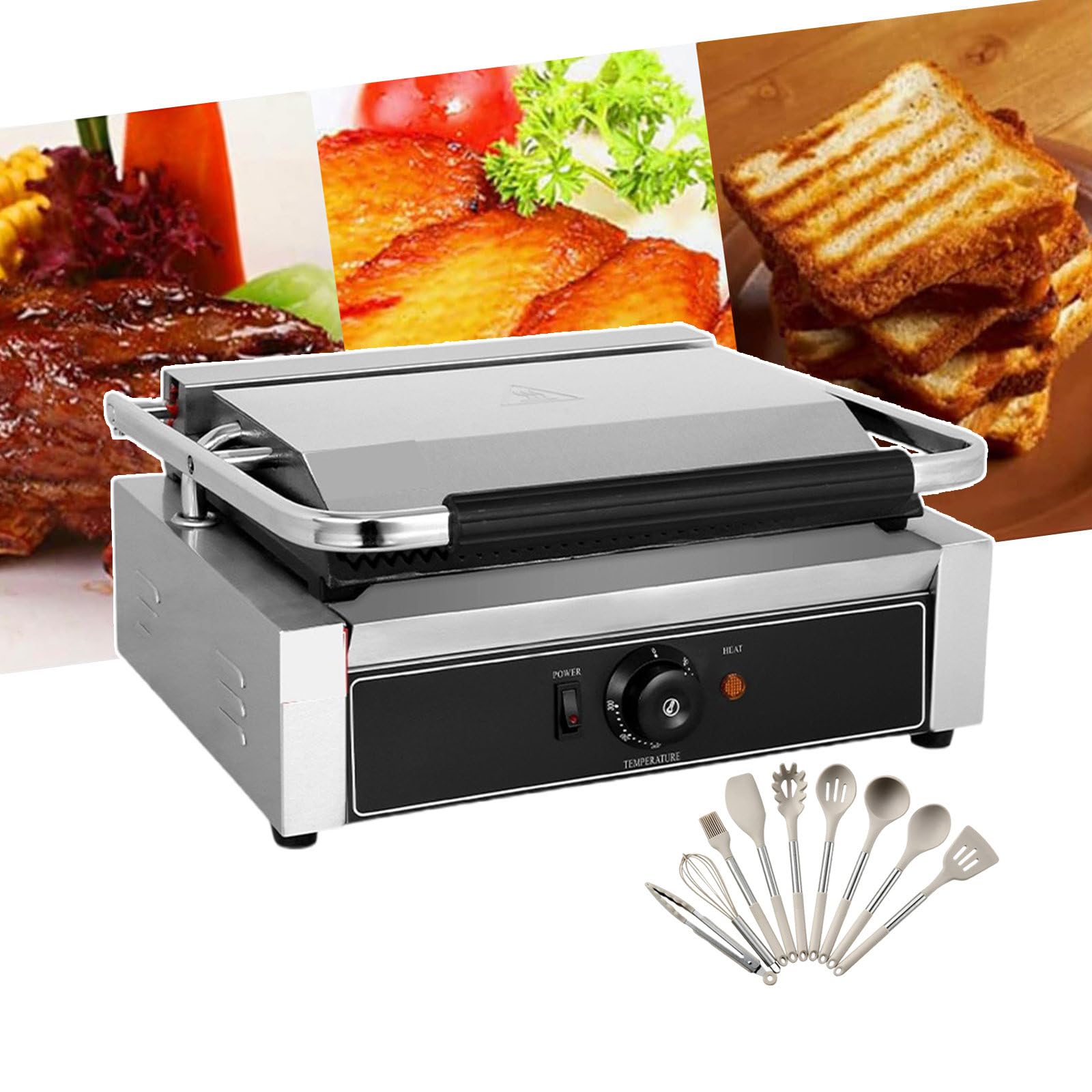 Elektryczny Grill Do Kanapek Z 9 Naczyniami Kuchennymi, Opiekacz Do Tostów Deep Fill, Nieprzywierająca, Elektryczna Patelnia Jednogłowicowa Do Grillowania W Pomieszczeniach,1800W