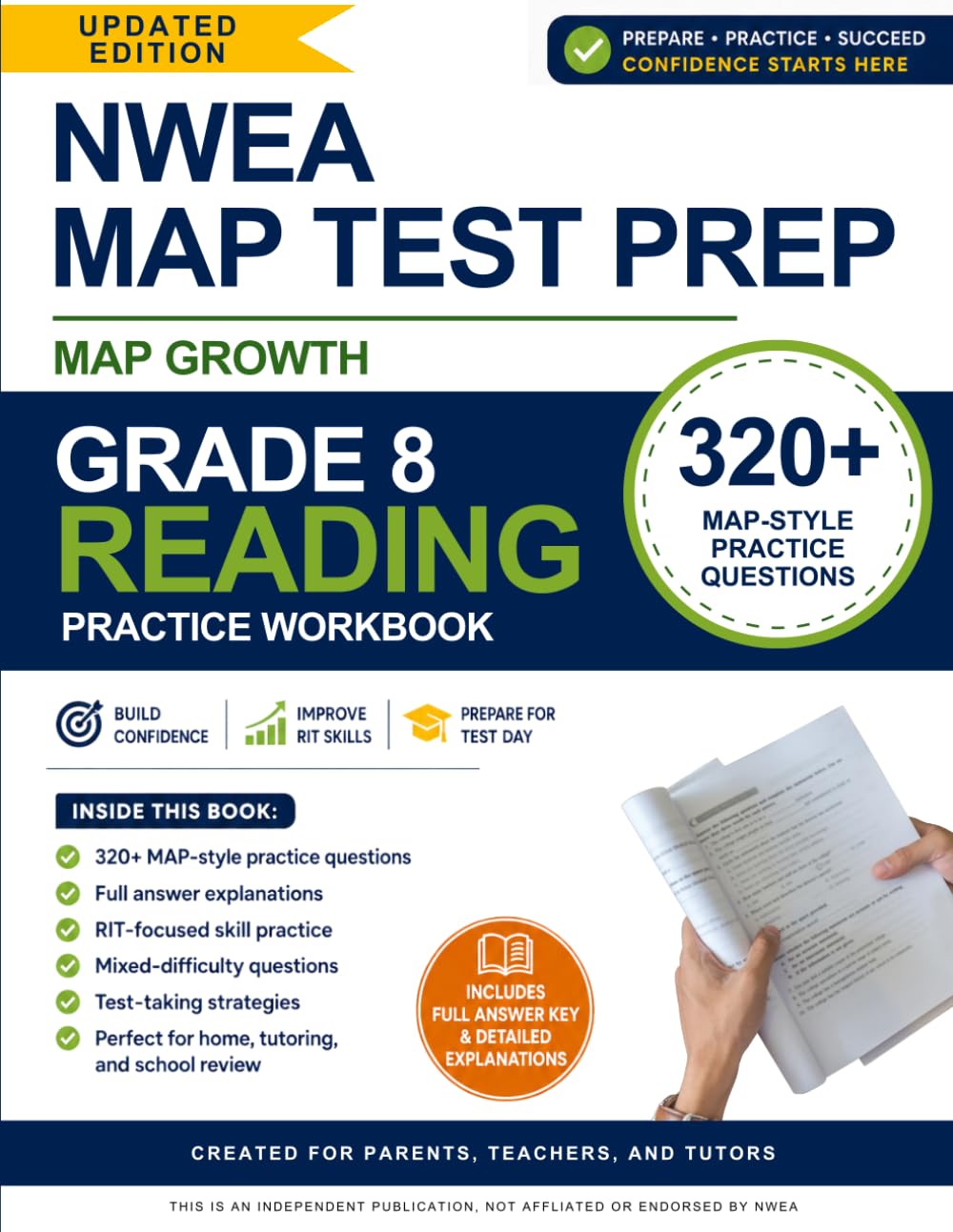 NWEA MAP Test Preparation Workbook - Grade 8 Reading: 320+ MAP Growth Practice Questions with Full Answer Explanations | RIT-Focused Workbook for ... Tutors (NWEA MAP Test Reading Preparation)