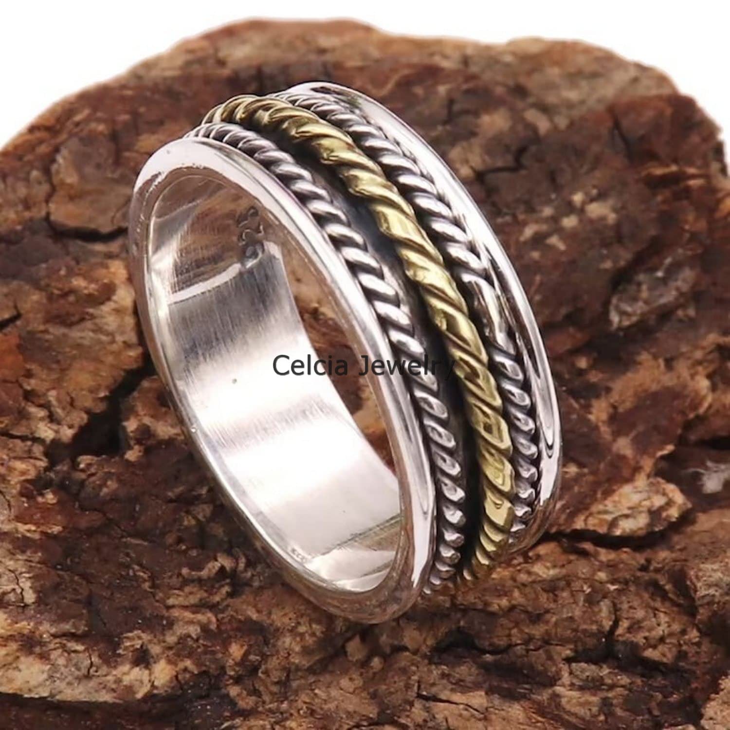 Anillo giratorio de plata de ley 925 auténtica para hombres y mujeres, regalos de cumpleaños para mamá y papá, anillo meditación para la ansiedad, anillo antiestrés, anillo dos tonos