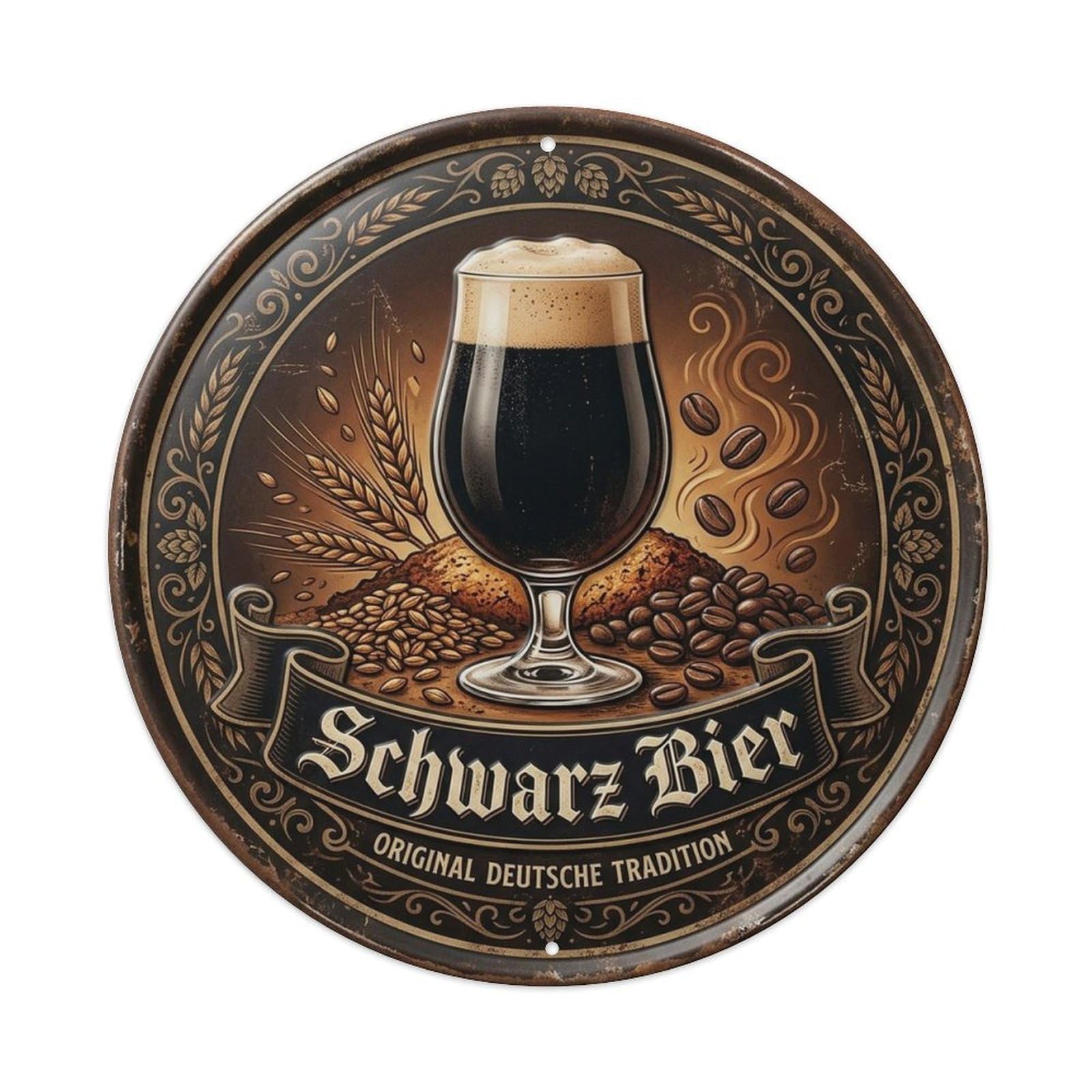 Vintage German Schwarzbier Dark Beer Keg Tap Brew House Metal Tin Sign