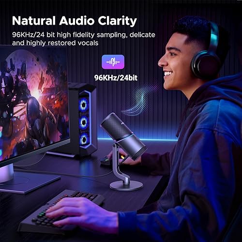 Miniatura 2 de UGREEN Micrófono para PC, micrófono USB con luces RGB, botón de silencio, 24bit96kHz, patrón polar cardioide, control de volumen, micrófono de