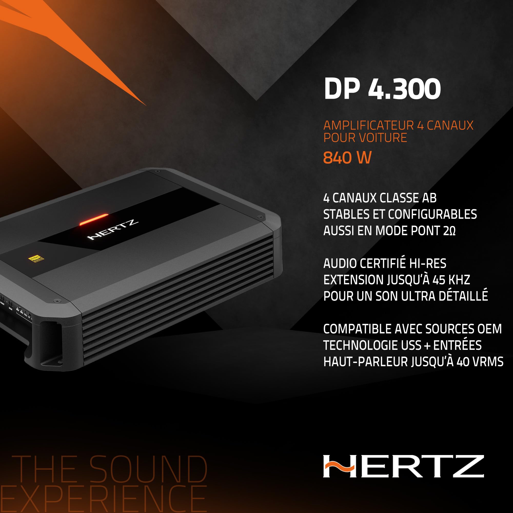 Hertz Dieci Power DP 4.300 – Amplificateur 4 canaux Classe AB, 4x105W @ 2 Ohm, compatibilité Hi-Res pour Audio détaillé