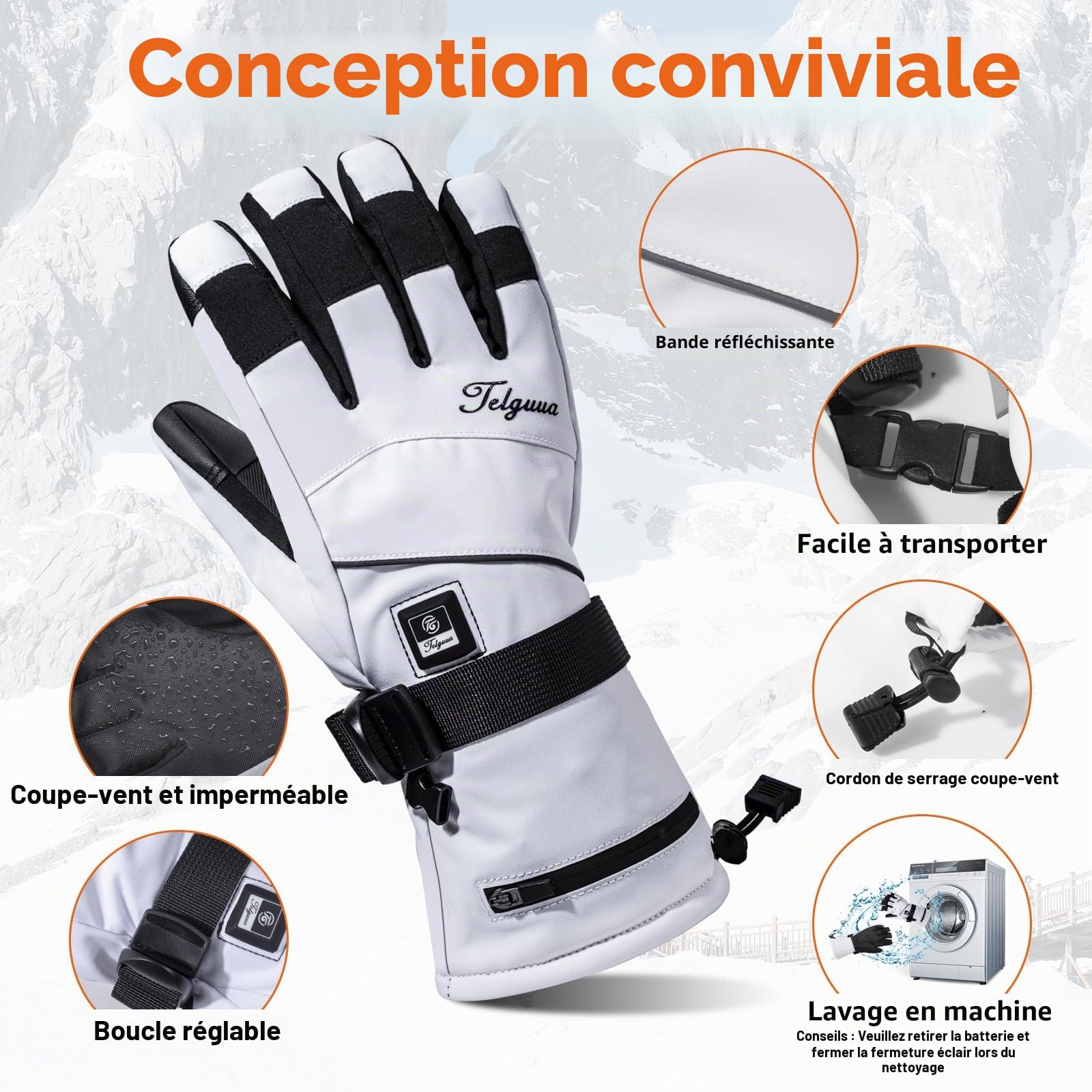 Telguua Gants Chauffants pour Femme et Homme,Touchables à l’écran Gant Chauffants avec Batterie Rechargeable 7.4V 5500mAh Chauffage Plus Rapide/Stable,3 Températures Réglables, pour Moto,Cyclisme,Ski