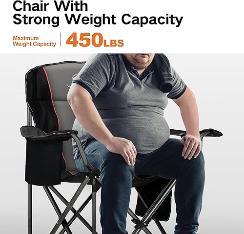 Miniatura 8 de ALPHA CAMP Silla de camping plegable de gran tamaño, sillas de césped portátiles resistentes con bolsa enfriadora, bolsillo lateral y soporte para