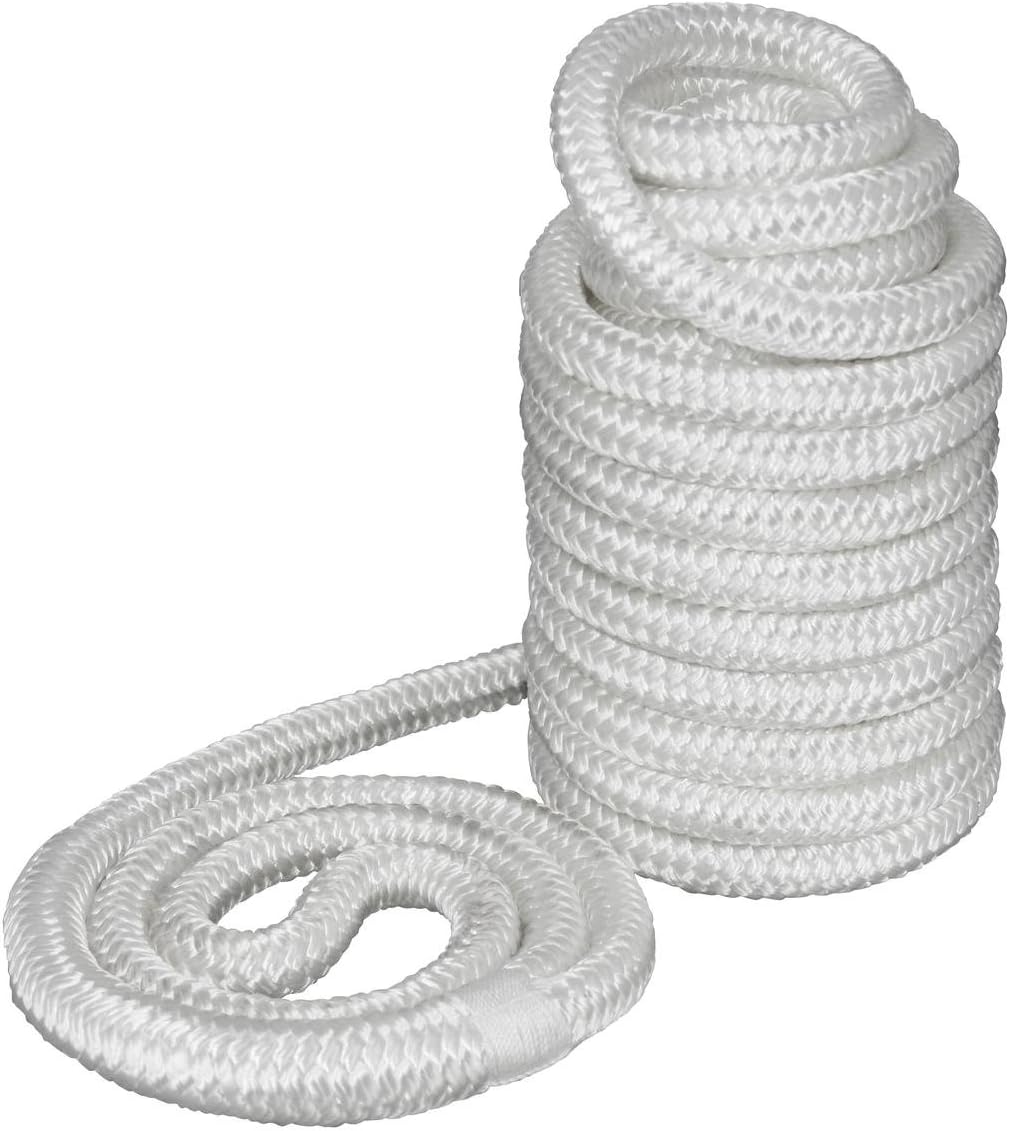 Double-Braided Nylon Dock Line – White – Marine Grade Rope with 12" Spliced Eye, Easy-Handling & High Strength – 1/2" x 15'
