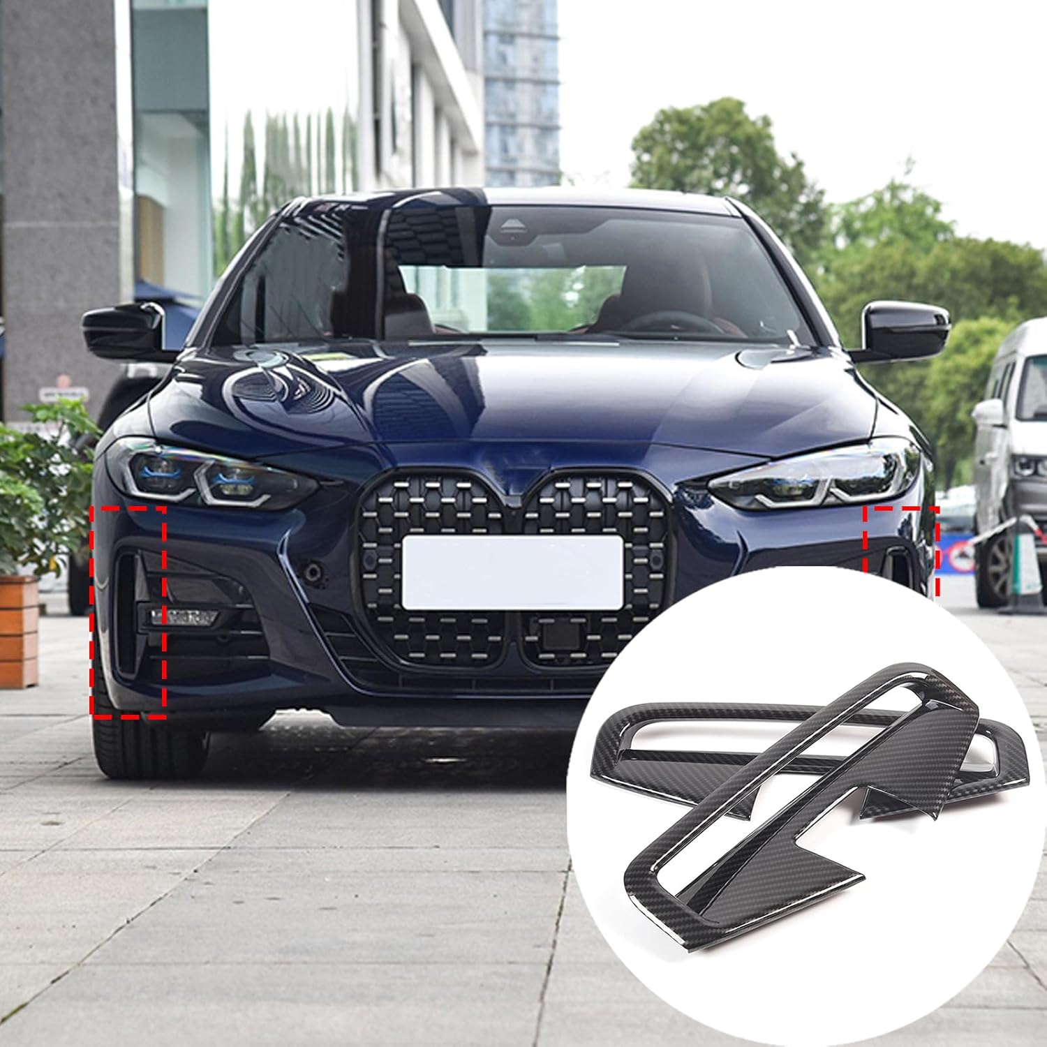 Car Front Bumper Fog Light Lamp Cover Trim Compatible with BMW 4 Series G22 G23 2021-2023,Fog Light Bezel Trim Kits,Left and Right Fog Light Trim Frame Decoration Accessories (Carbon Fiber Pattern)