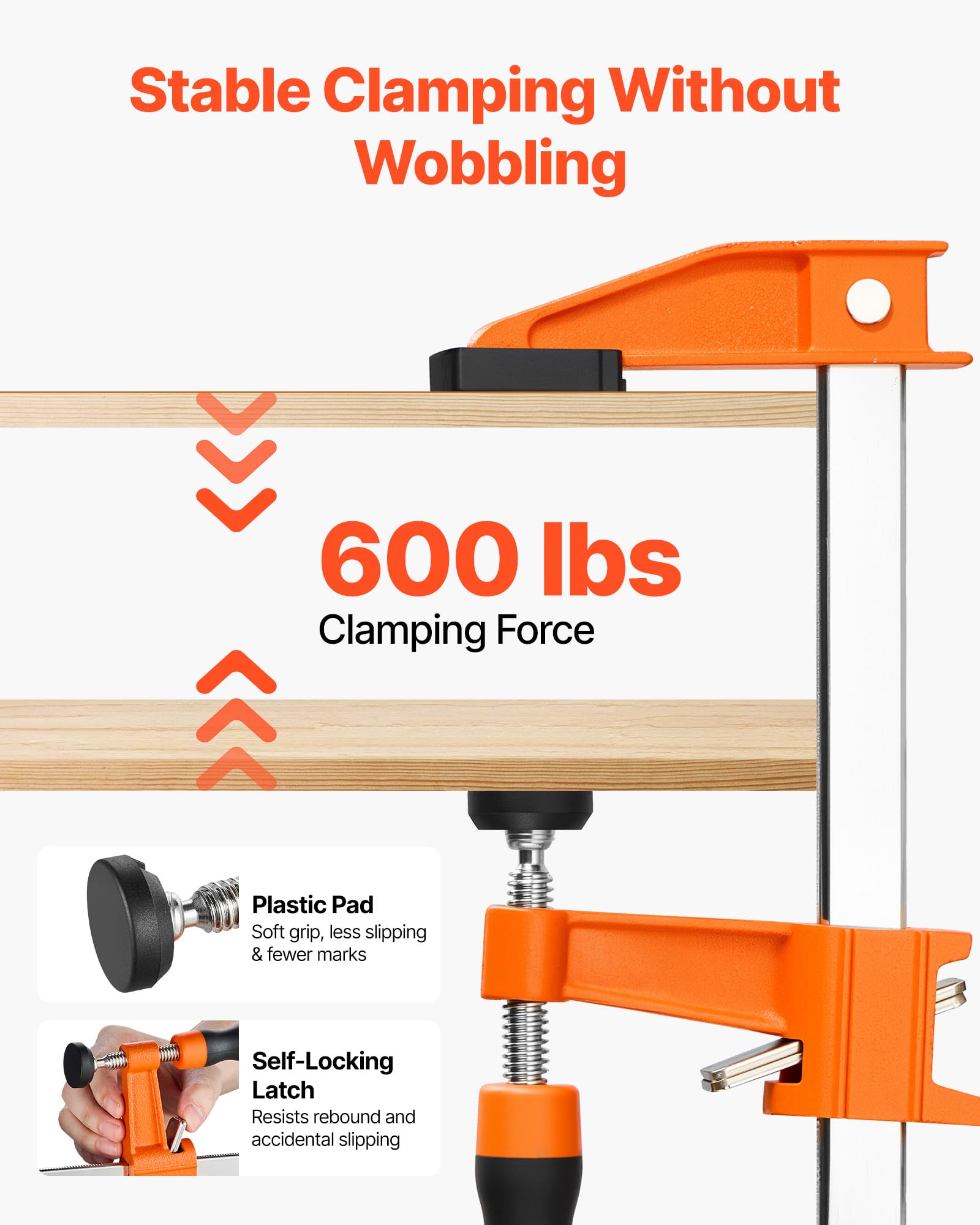 VEVOR Morsetti a Barra per Legno, Morsetti a F Apertura 91,4 cm, Portata 272 kg, 8 Pezzi, con Cuscinetto in Plastica e Sistema Bloccaggio Automatico, in Ghisa e Acciaio al Carbonio, per Lavori a Mano