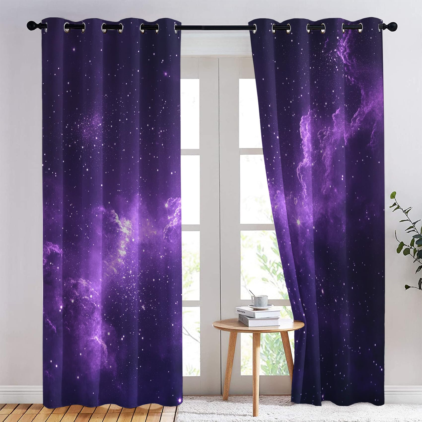 Weltraum Vorhänge Galaxie Lila Fantasie Sternenhimmel Vorhang Blickdicht mit Ösen, Verdunkelungsvorhang Gardinen für Schlafzimmer Wohnzimmer Fenster Deko, Blackout Curtain 2er Set H 245 x B 140 cm
