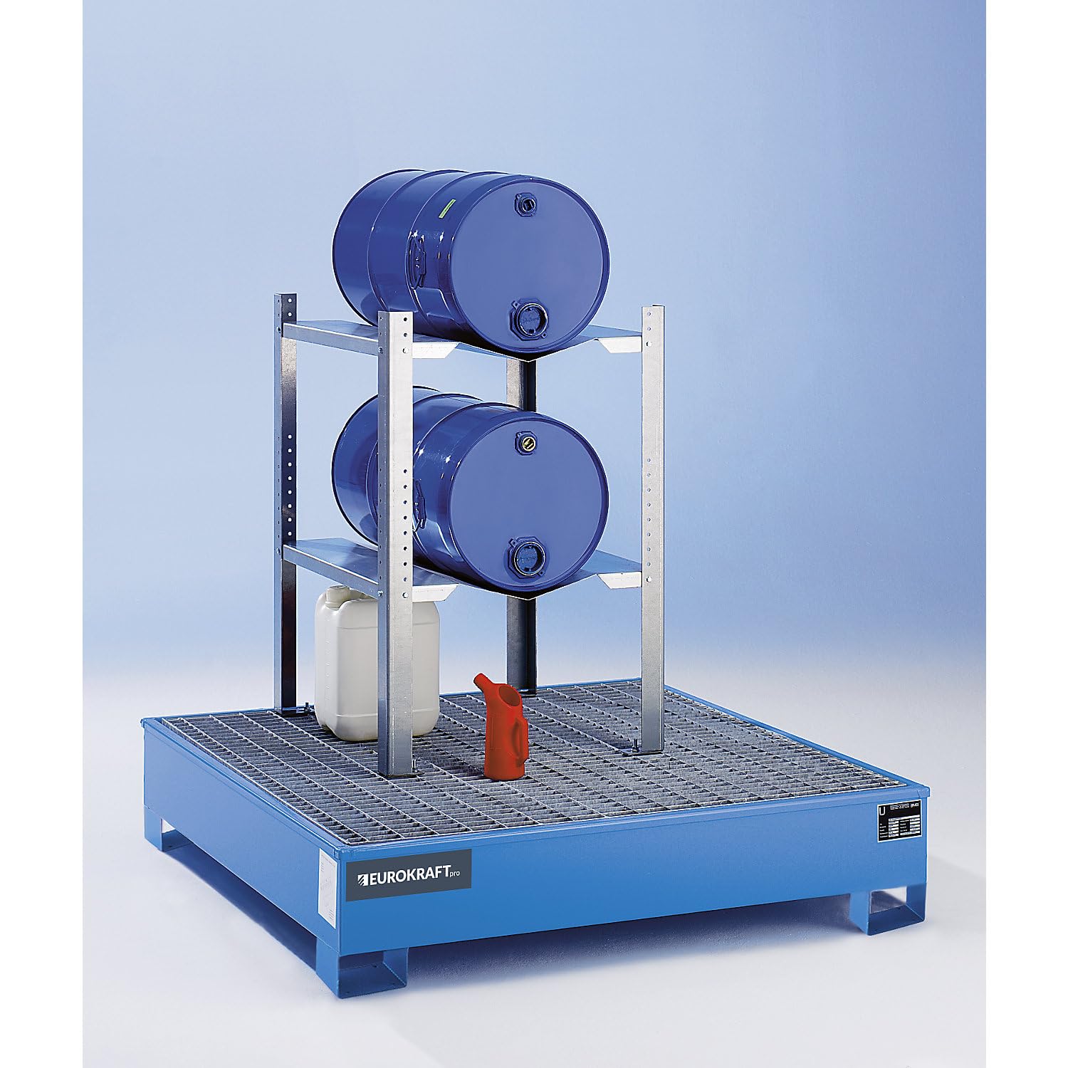 eurokraft | pro | Fass- und Kleingebinderegal | mit 2 Fassauflagen 60 l | HxBxT 900 x 698 x 608 mm