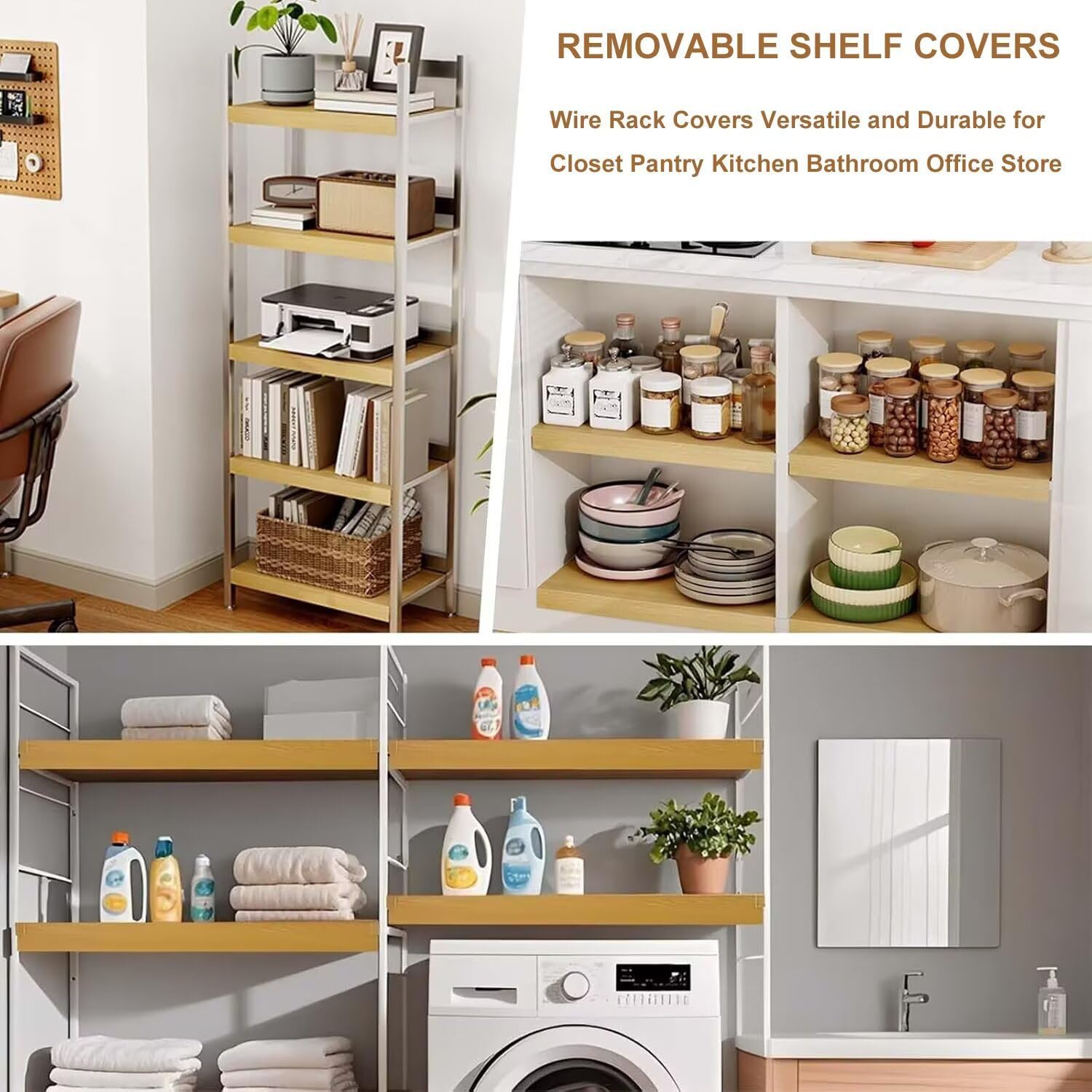 Wire Shelf Cover 16" W x 47" L, 5PCS White Faux Wood Shelf Covers for Wire Shelving, 0.3 in Thick Wires Rack Covers for Shelves, Waterproof PVC Shelfs Cover for Pantry Kitchen Closet Cabinet Bathroom