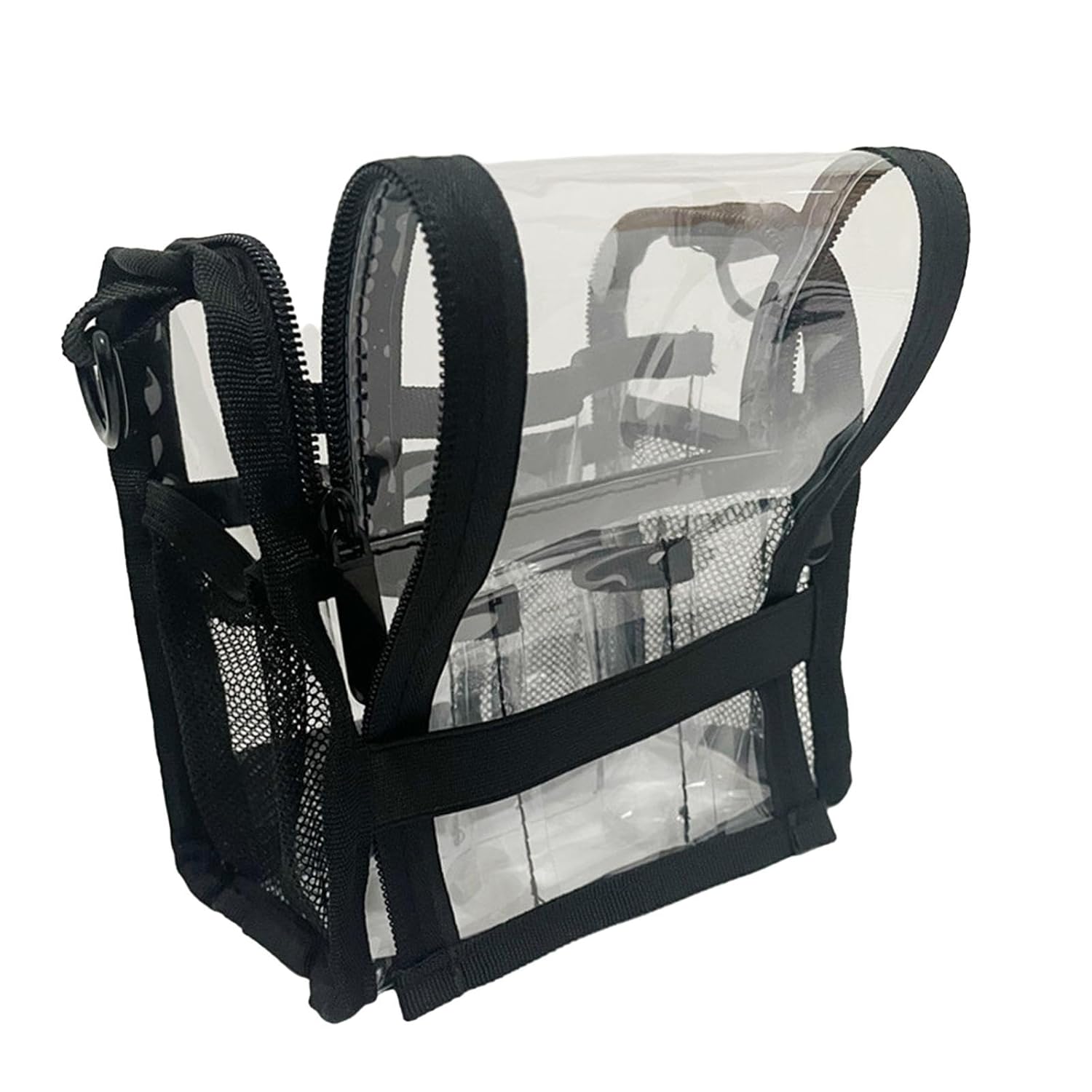 Almencla Clear Makeup Bag, Portable Cosmetic Organizer, Transparent PVC Toiletry Bag with closure fastener, Black Travel Makeup Case for Women, Waterproof & Easy to Clean, for Travel, Gifts