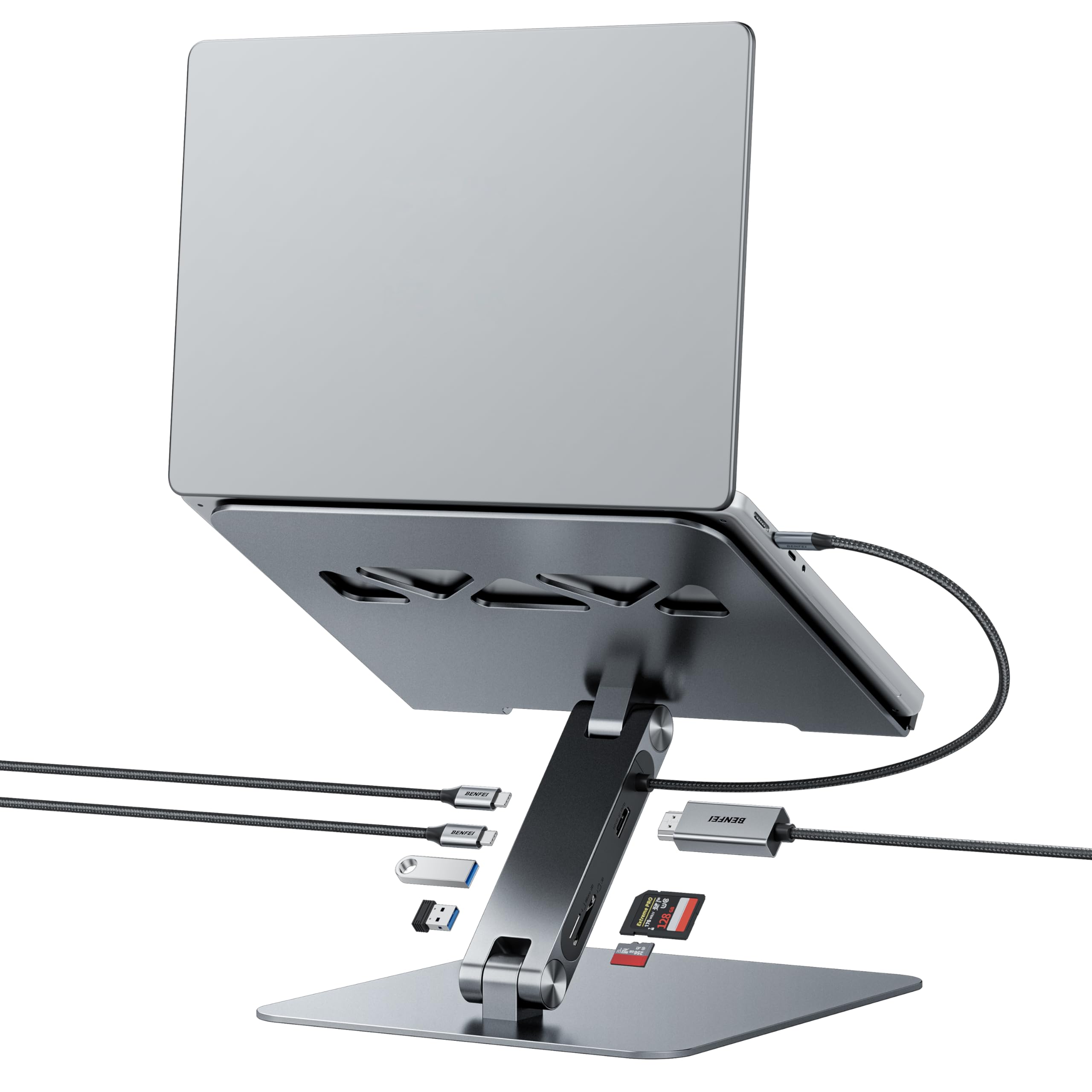 BENFEI Laptop Stand with USB C 7in1 Docking Station HDMI 4K 60Hz 1 SD 1 Micro SD 100W