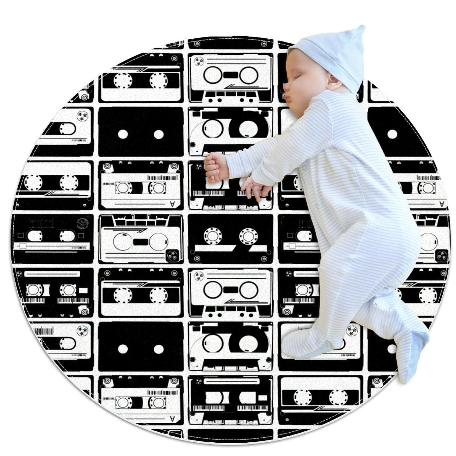 Tapis de salle de bain antiderapant motif musique noir et blanc 1m securise pour chambre coucher