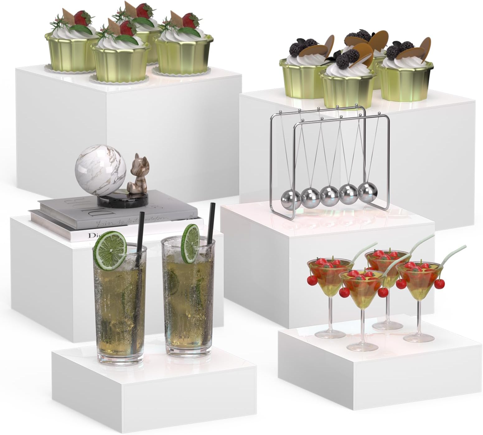 Acrylic Display Risers, 5-Sided Acrylic Riser with Hollow Bottoms,Perfect for Weddings,Cupcake Candy Food,Parties,Brunch,Buffet