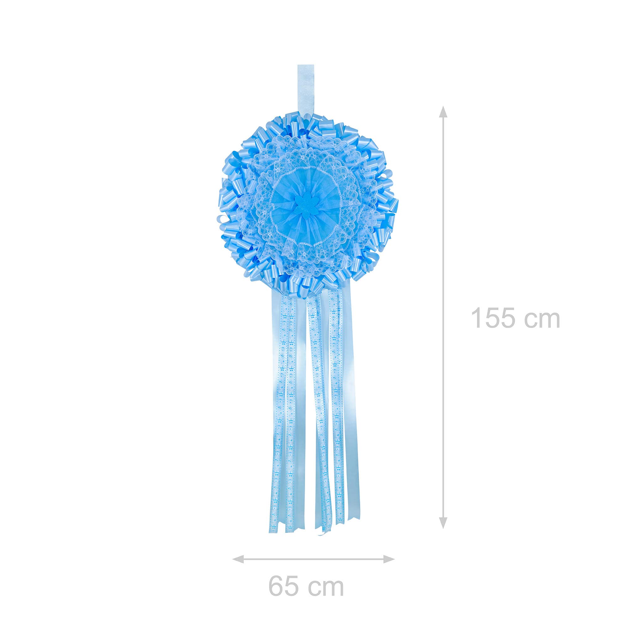 baby idea Babysanity - Fiocco Nascita Bimbo Grande Coccarda Nascita in Tulle Perfetta per Interno ed Esterno Dimensioni 155x65 Nastri Compresi (Fiocco Grande Azzurro)