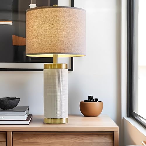 Miniatura 3 de Lámpara de mesita de noche moderna de cerámica blanca de 24.5" para decoración de dormitorio, lámpara de mesa de estilo granja para sala de estar,