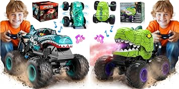 BEZGAR Monster Truck Toys & Remote Control Monster Truck with Spray-T201 Blue & S203A Como Green