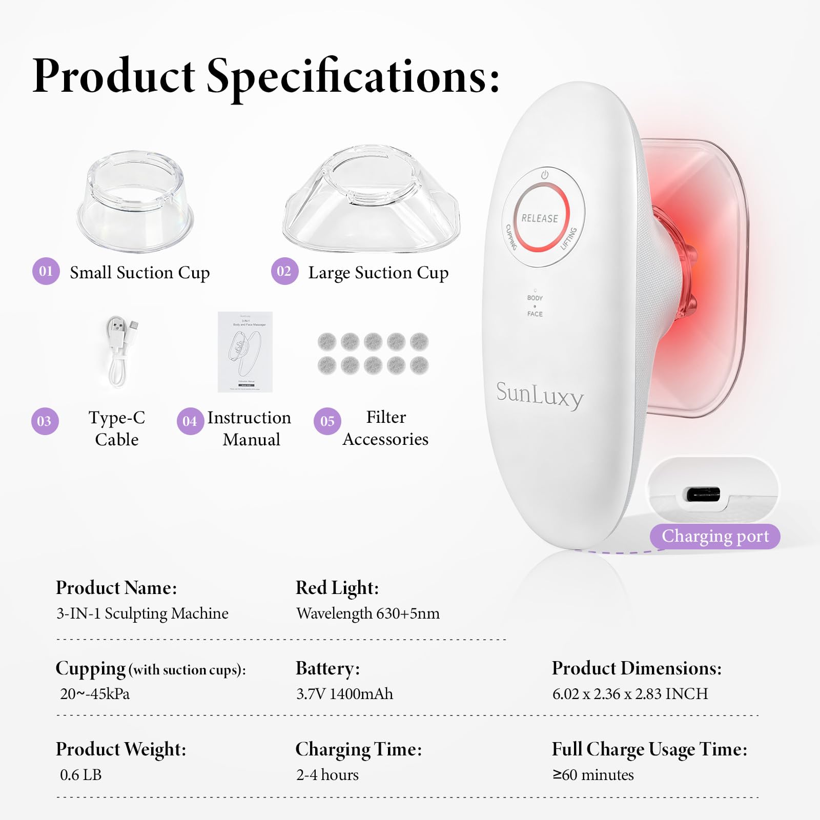 SUNLUXY Body Sculpting Machine, 3-in-1 Portable Massager, Electric Body Sculptor with 3 Adjustable Functions, Skin Tightening, Cupping Therapy & Red Light for Belly, Waist, Arms, Legs and Face