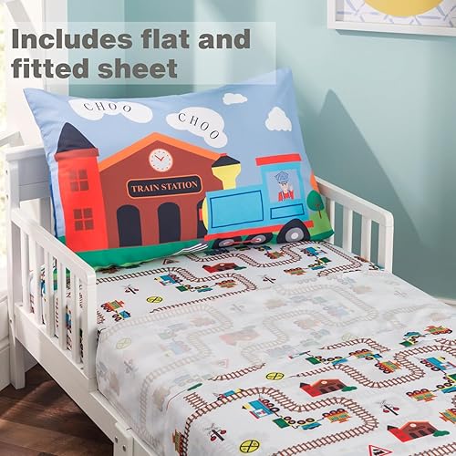 Miniatura 5 de EVERYDAY KIDS Juego de ropa de cama de 4 piezas para niños, incluye edredón, sábana plana, sábana bajera y funda de almohada reversible, Poliéster &