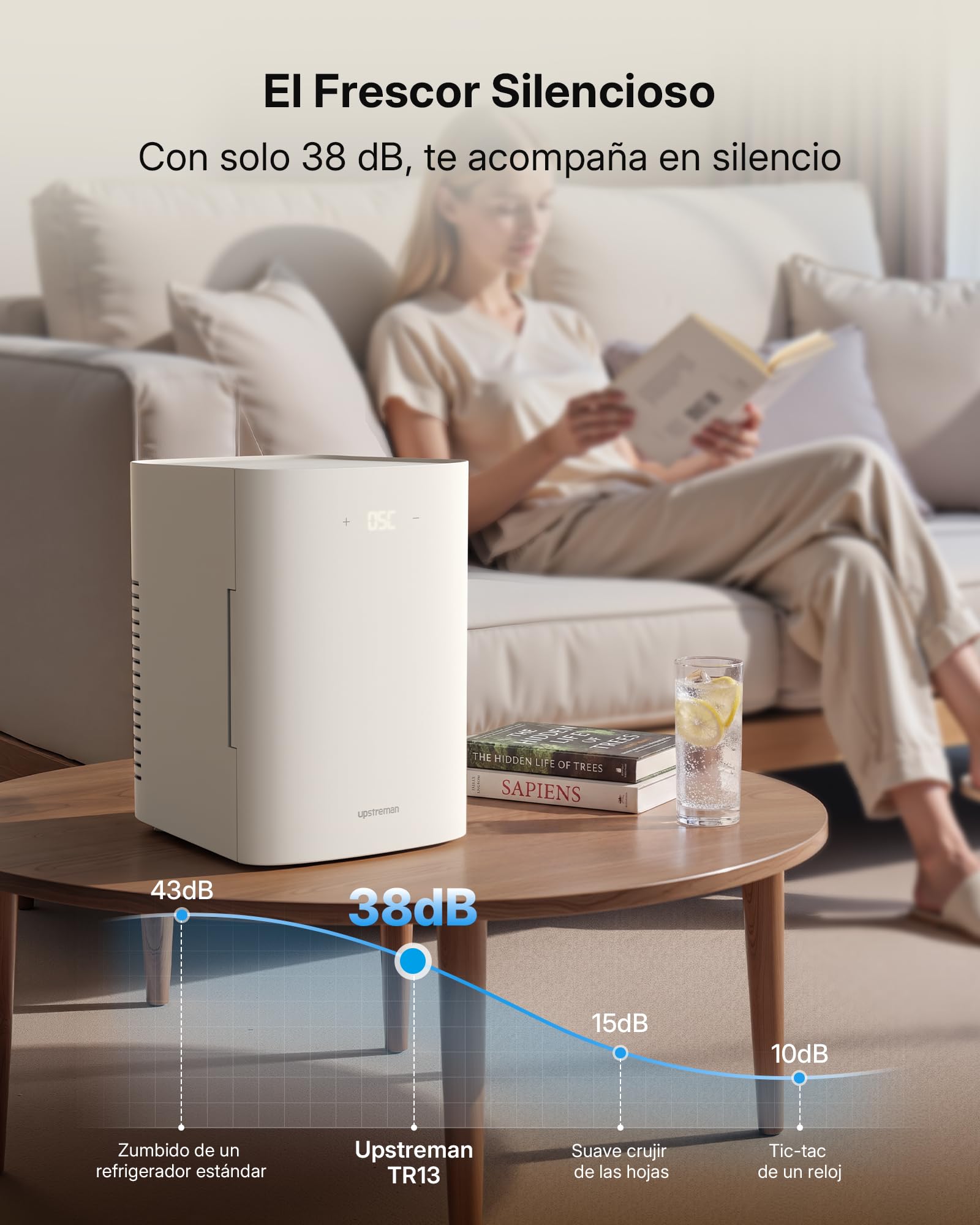 Upstreman 13L Mini Nevera, 12V/220V Portátil, TR13 | Para Habitación Oficina Coche Caravanas Camping, Función Enfriamiento y Calentamiento, Para Skincare Cosméticos
