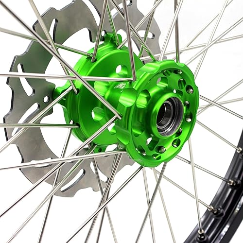 Miniatura 7 de KKE Ruedas de radios Enduro de 18" 21" para KAWASAKI KX125  KX250 1993-2002 Discos Completo Juego de Llantas, Verde