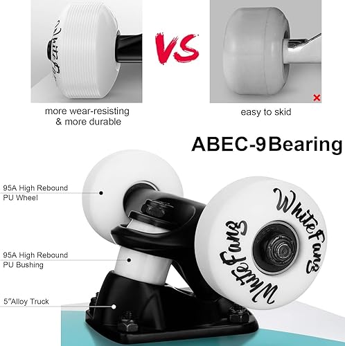 Miniatura 32 de WhiteFang Patinetas para principiantes, patineta completa de 31 x 7.88, 7 capas de arce canadiense de doble patada cóncava estándar y trucos