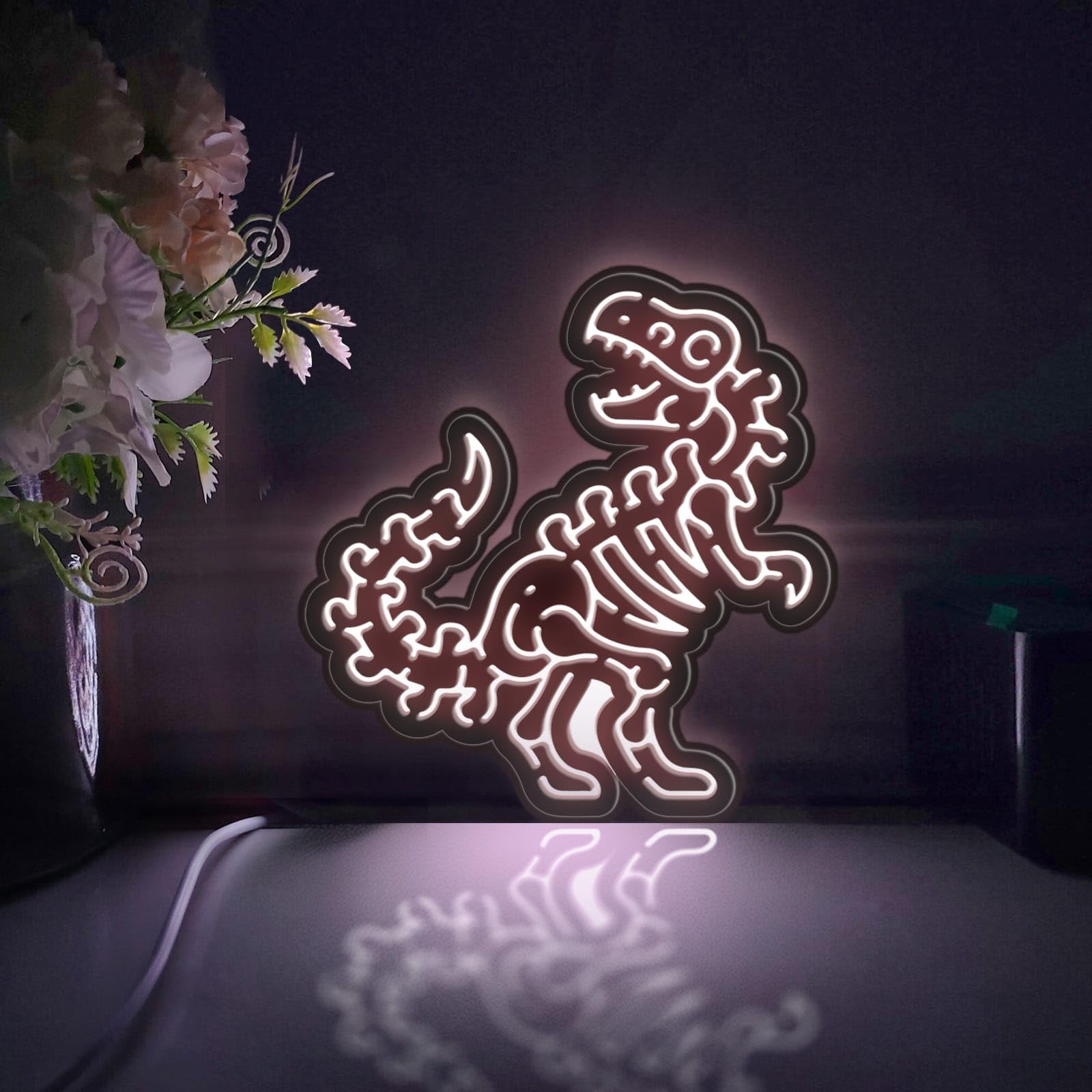 Boîte à lumière LED dinosaure, décoration murale en os de dinosaure, panneau lumineux personnalisé, décorations de bureau, décoration de chambre, cadeau pour enfants (lumière statique, petite