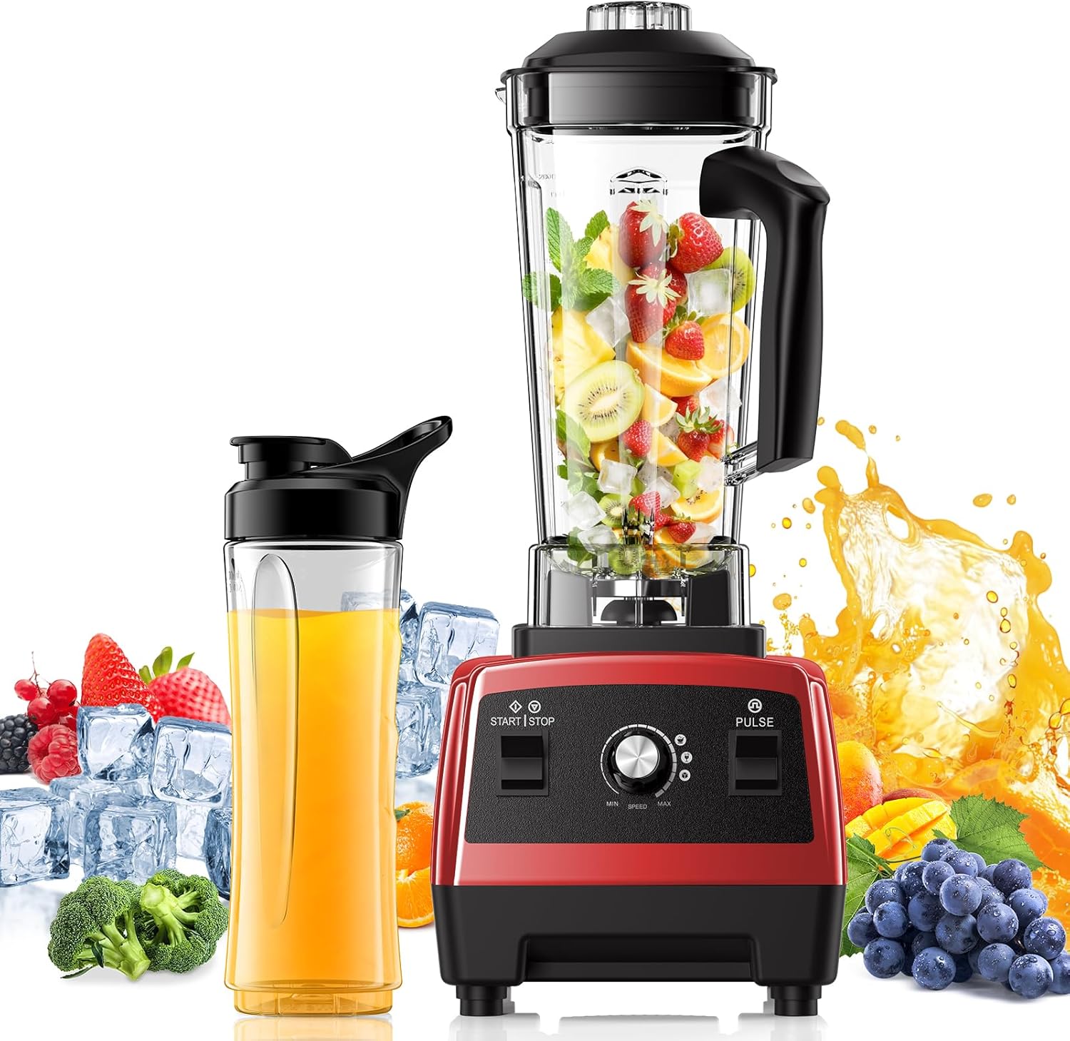 Blender, Blenders for Kitchen with 68Oz. Pitcher and 20Oz. To-go Cup, Countertop Blender for Smoothies, Ice Crushing, Frozen Fruits, Red