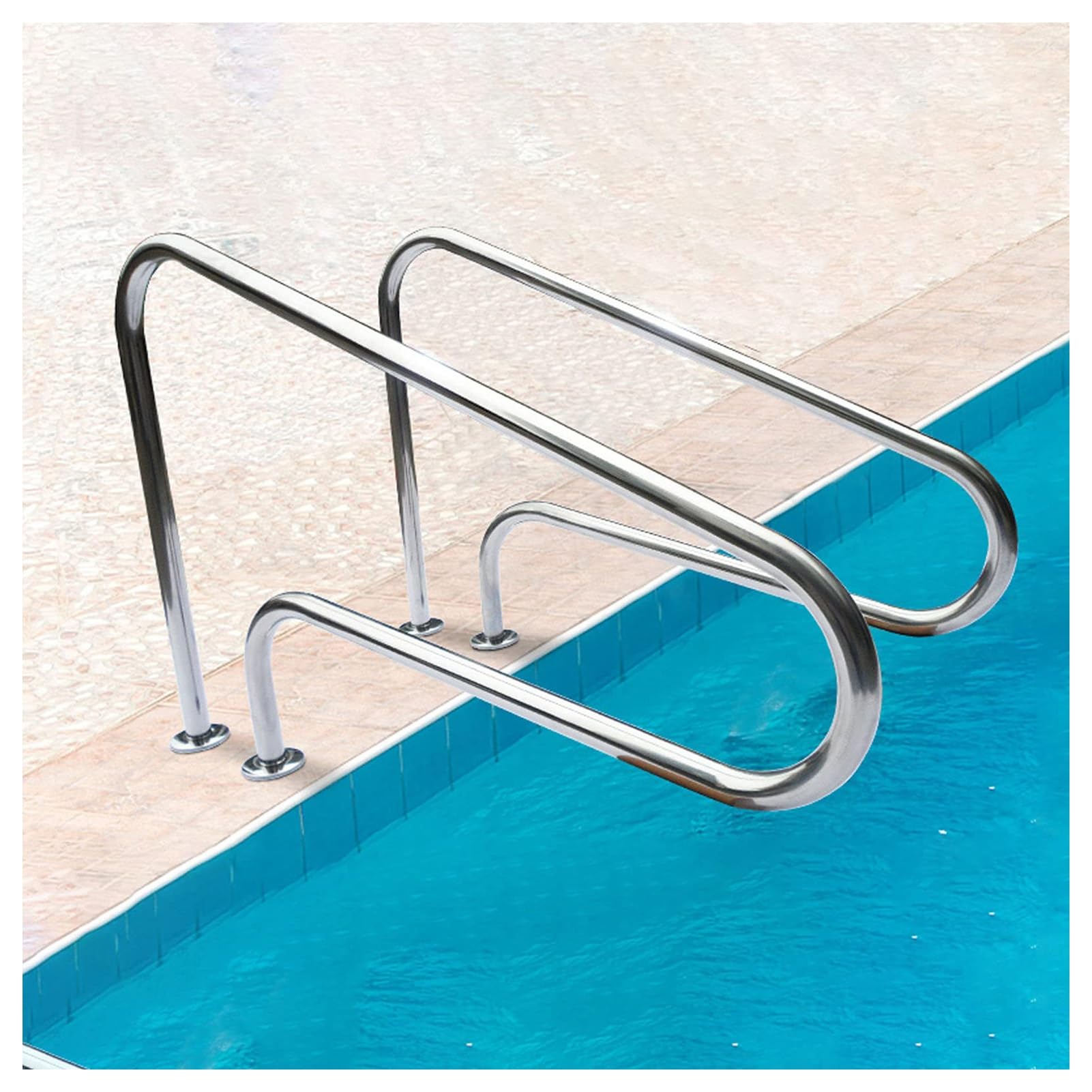 Pool Rail,304 Stainless Steel Pool Handrail,Swimming Pool Handrail Stair Railing,250 LBS Load Capacity,with Quick Mount Base,for Indoor Outdoor Pool Water Park