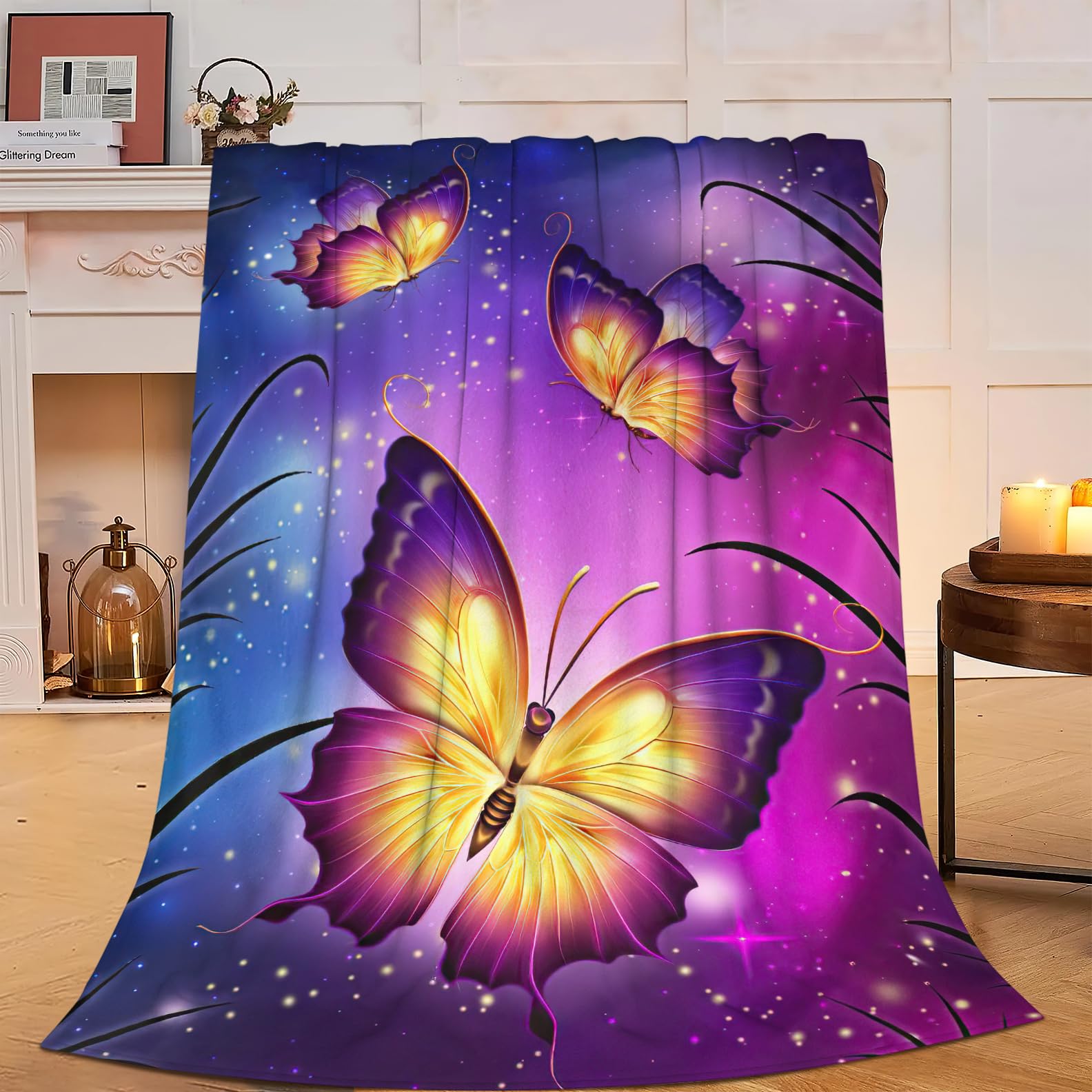 Wosabee Butterfly Blanket Super Soft Warm Purple Fleece Throw Blanket Gift for Women Girls Cozy Fluffy Butterfly Lightweight Flannel Gifts Blankets for Kids Adults 50"X40"