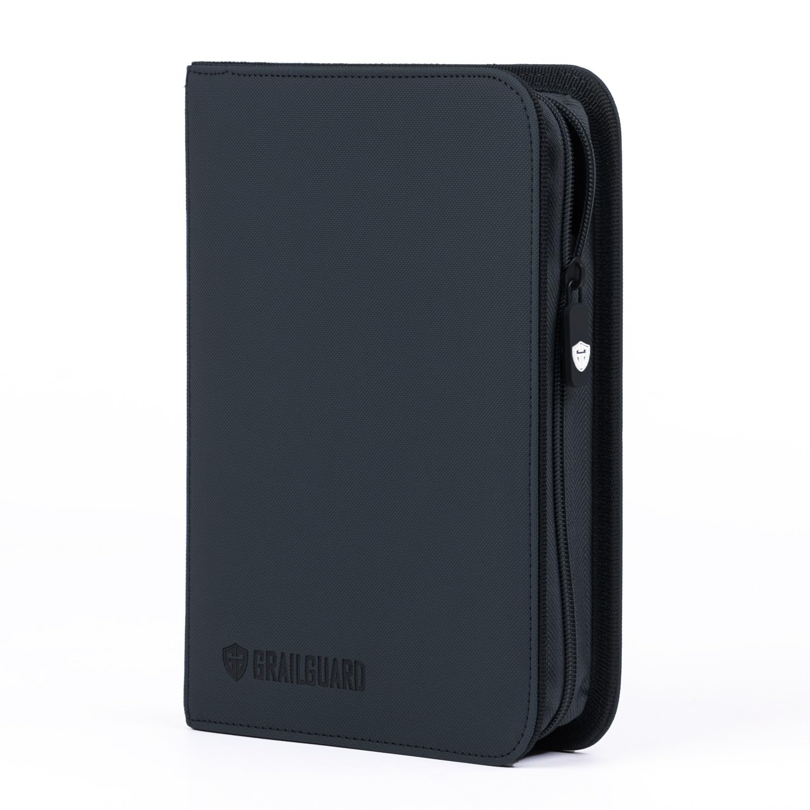 Grail Guard 4 Pocket Premium ZIP Trading Card Binder – High Capacity 160-Card Album, Acid-Free PU Faux Leather, Zip Closure (Black)