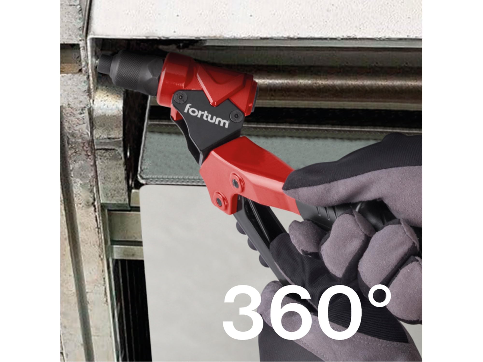 Fortum Combination Hand Riveter for Blind Rivets and Threaded Rivets, 360° Swivel Head, Rivet Nut Pliers for M3-M6 Rivet Nuts and 2.4-4.8 mm Pop Rivets, Rivet Pliers with Pull Pins