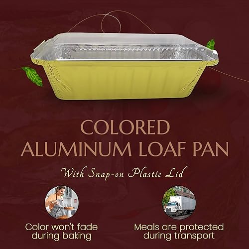 Miniatura 9 de KitchenDance - Molde desechable de aluminio con tapas de plástico, bandeja para hornear de papel de aluminio de 2 libras, sartenes de aluminio