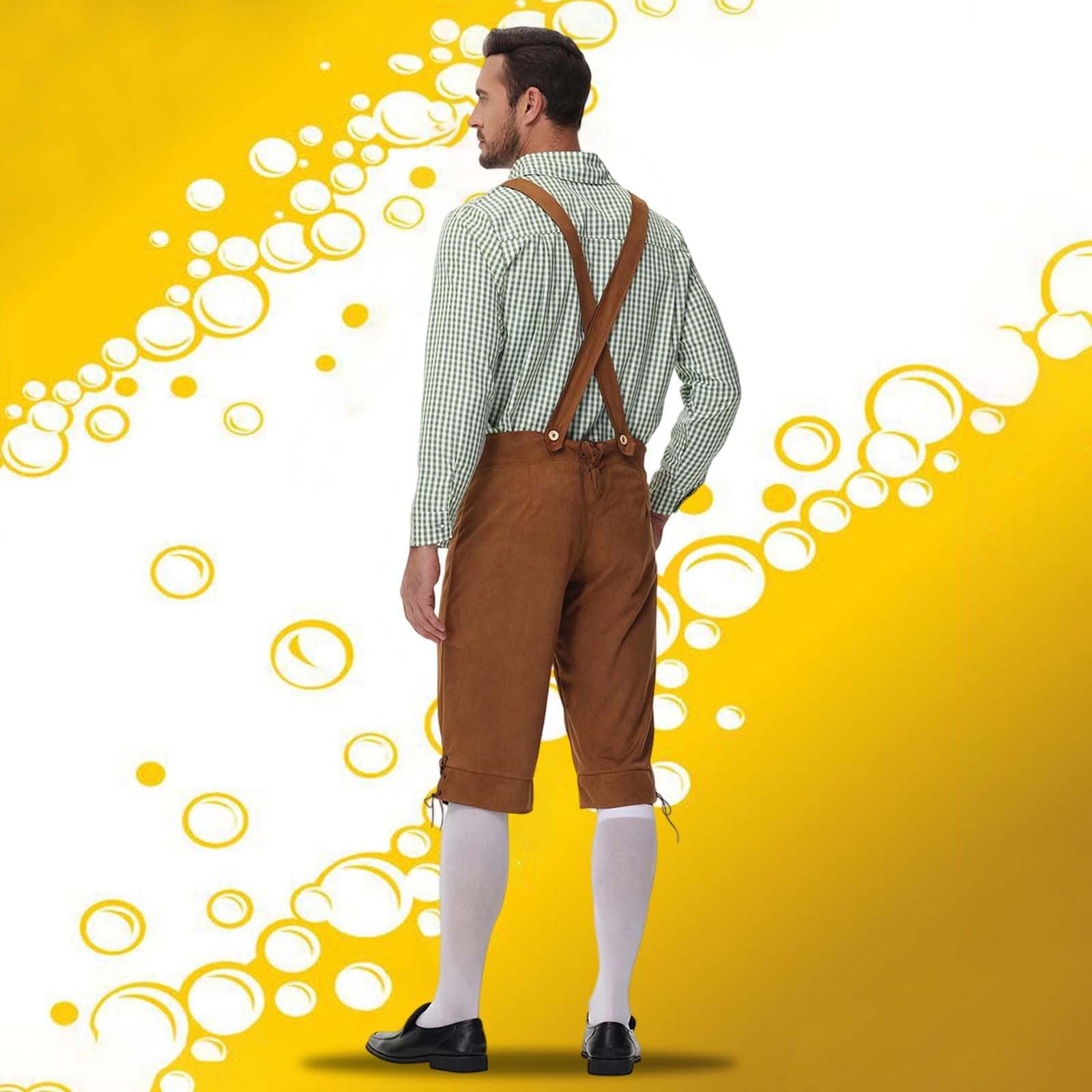 Lederhose Herren Kurz Braun,Lederhosen Mit TräGern Trachtenhose Mit Stickerei Elegant Und Bequem Trachtenhosen Hemd Oktoberfest Lederhose Outfit