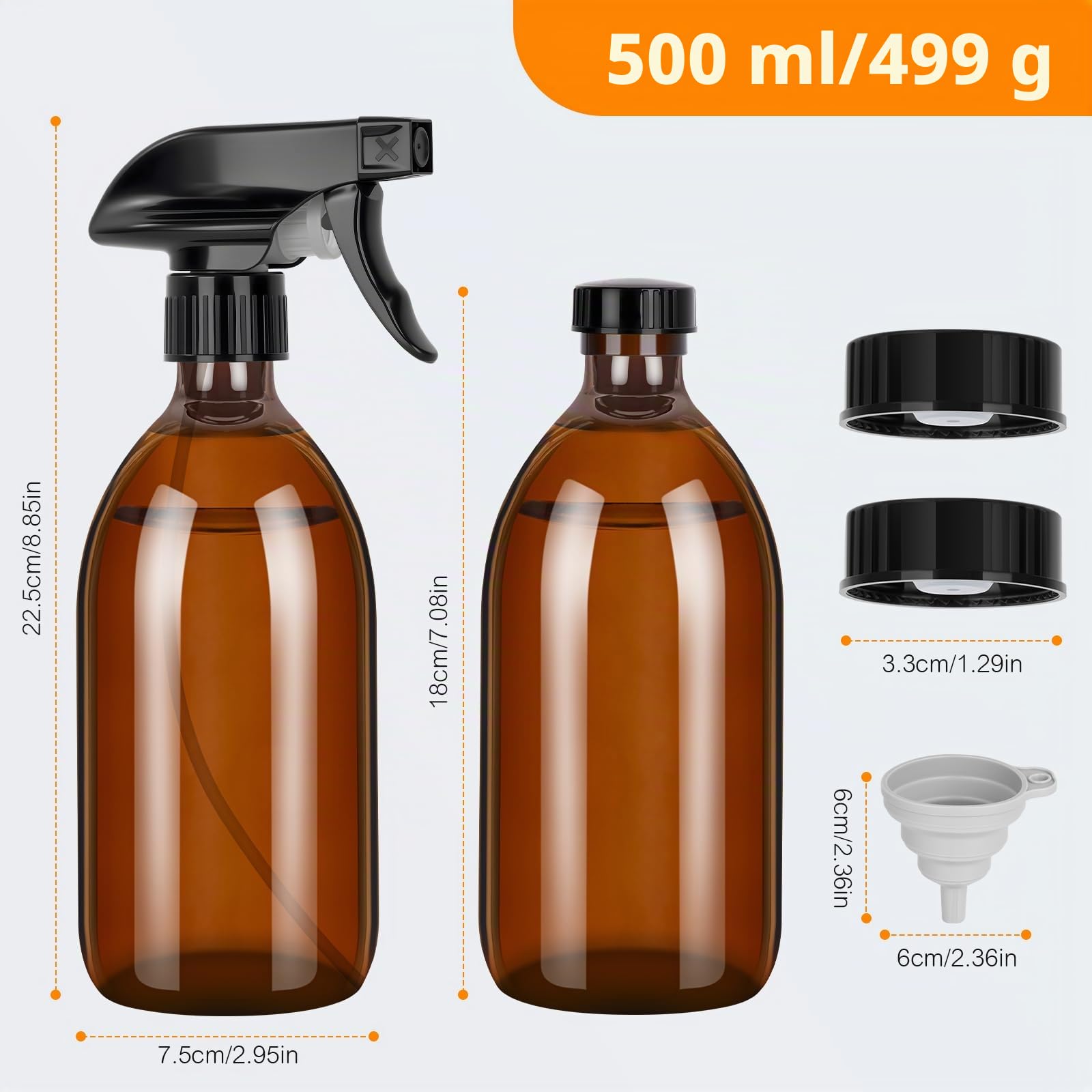 Botellas de Spray Vacías 500ml Vidrio Ámbar Pulverizador para Plantas Limpieza Peluquerías