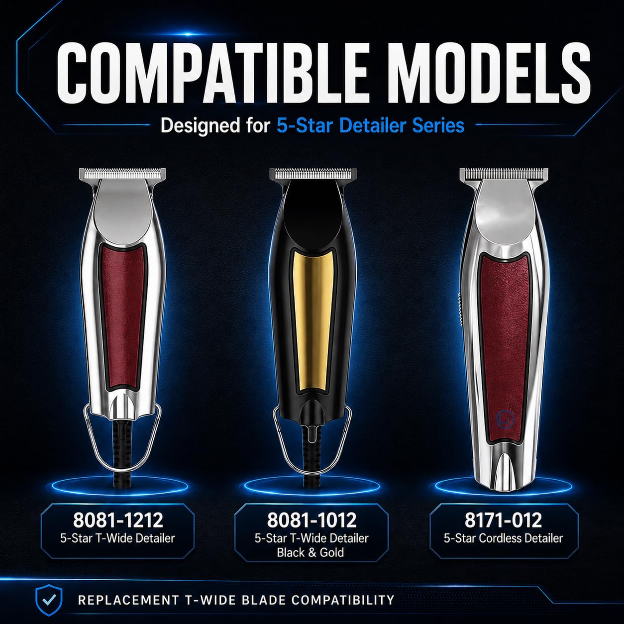 Cuchillas T-Wide de Repuesto Compatibles con las Cortadoras Wahl 5-Star Detailer – 0,4 mm, Zero-Gap (Plata – Paquete de 2)