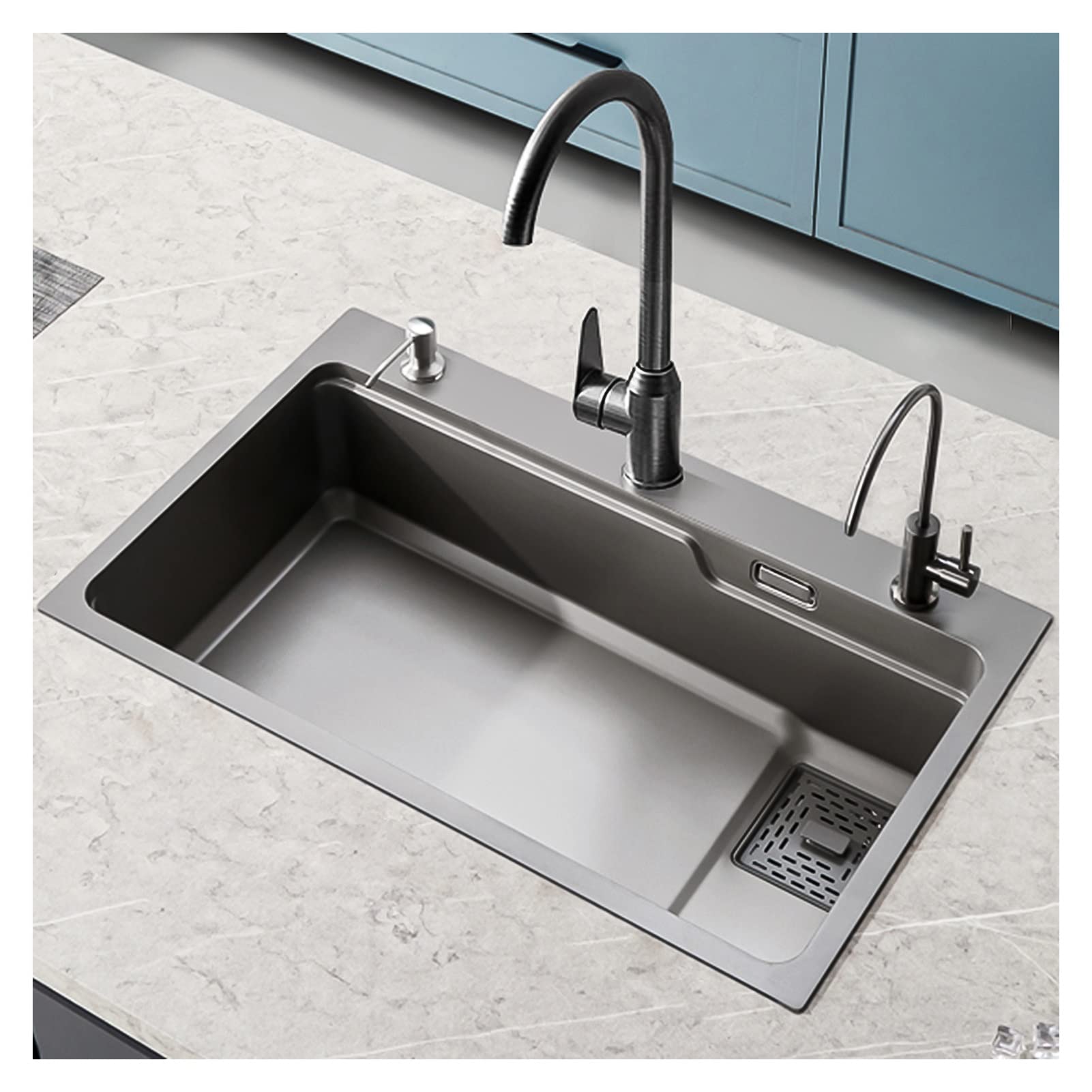 Lavello da Cucina, Lavello da Bar in Acciaio Inossidabile 304, Lavello Domestico Lavello per Verdure Lavello Singolo, Lavello da Cucina per postazione di Lavoro, con Rubinetto (E 75x45cm)