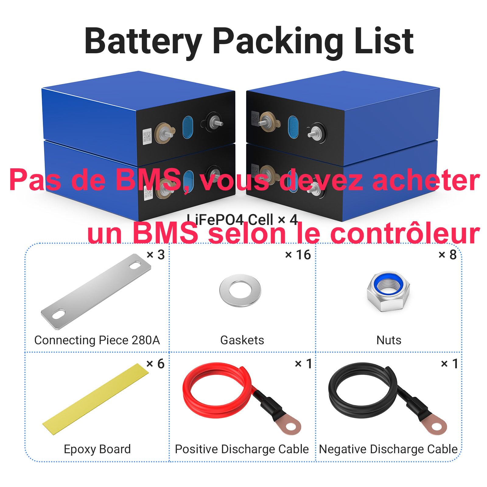 LiFePO4 cellules 12V 100AH (3.2 * 4 Packs) Batterie à Cycle Profond avec Phosphate ferreux Classe A Batterie de Rechange au Lithium pour Voiture, Moto, Bateau, Marine, voiturette de