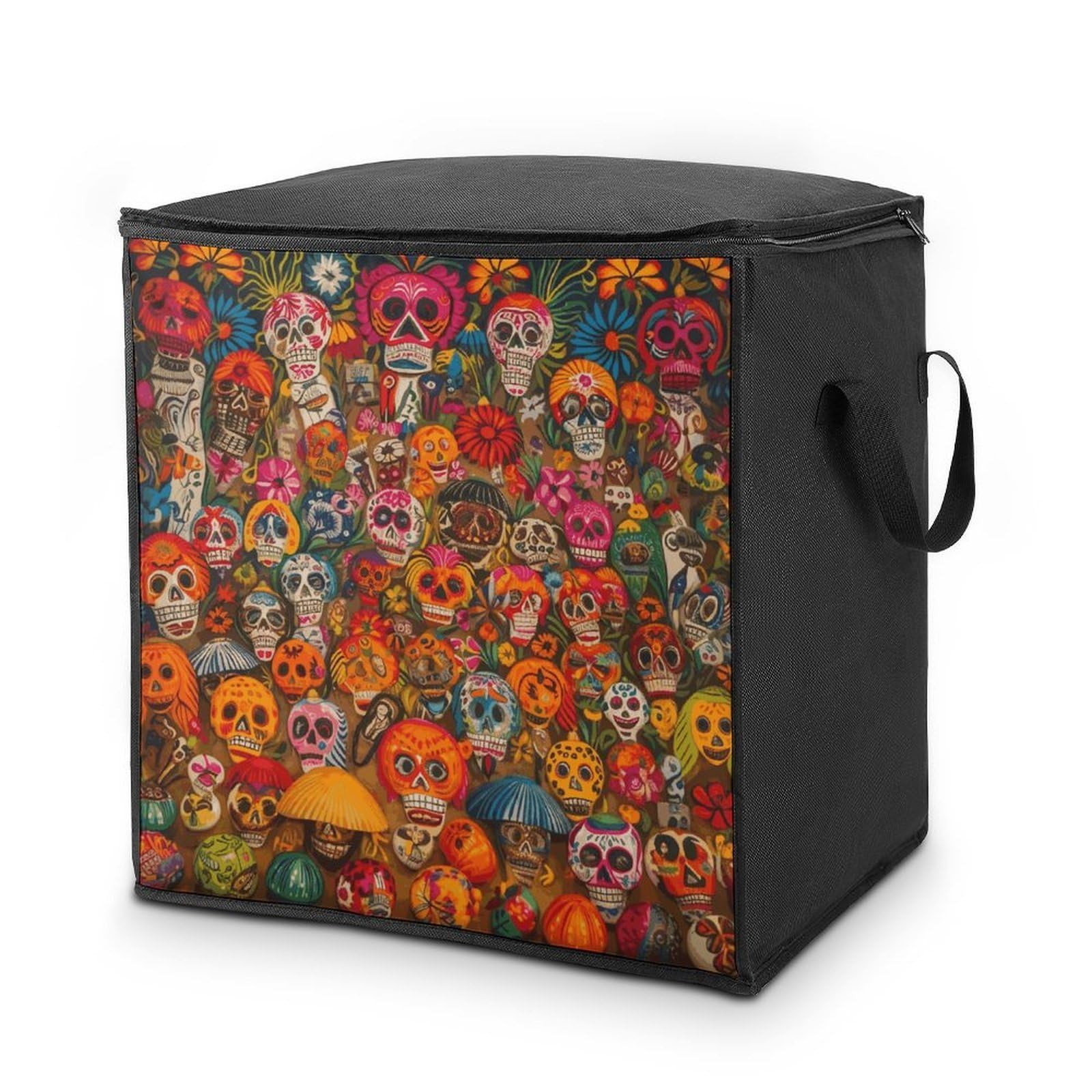 70L Mexican Folk Art Storage Bag With Zipper Closet Organizers with Handle for Home Storage Organizer for Blankets Quilts Clothes Comforter Bedding And Pillows