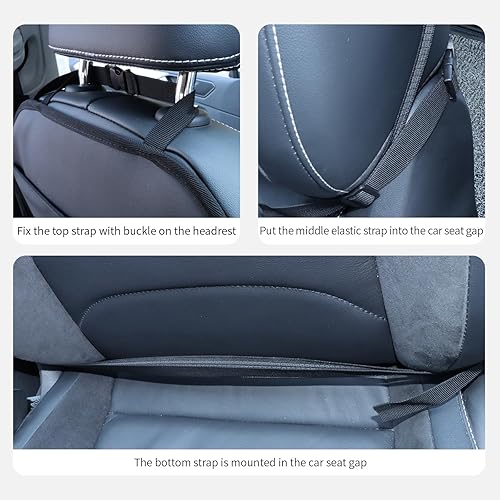 Miniatura 7 de Organizador de asiento trasero de automóvil para niños, bolsa de almacenamiento para asiento trasero de automóvil con 3 bolsillos, 2 soportes para